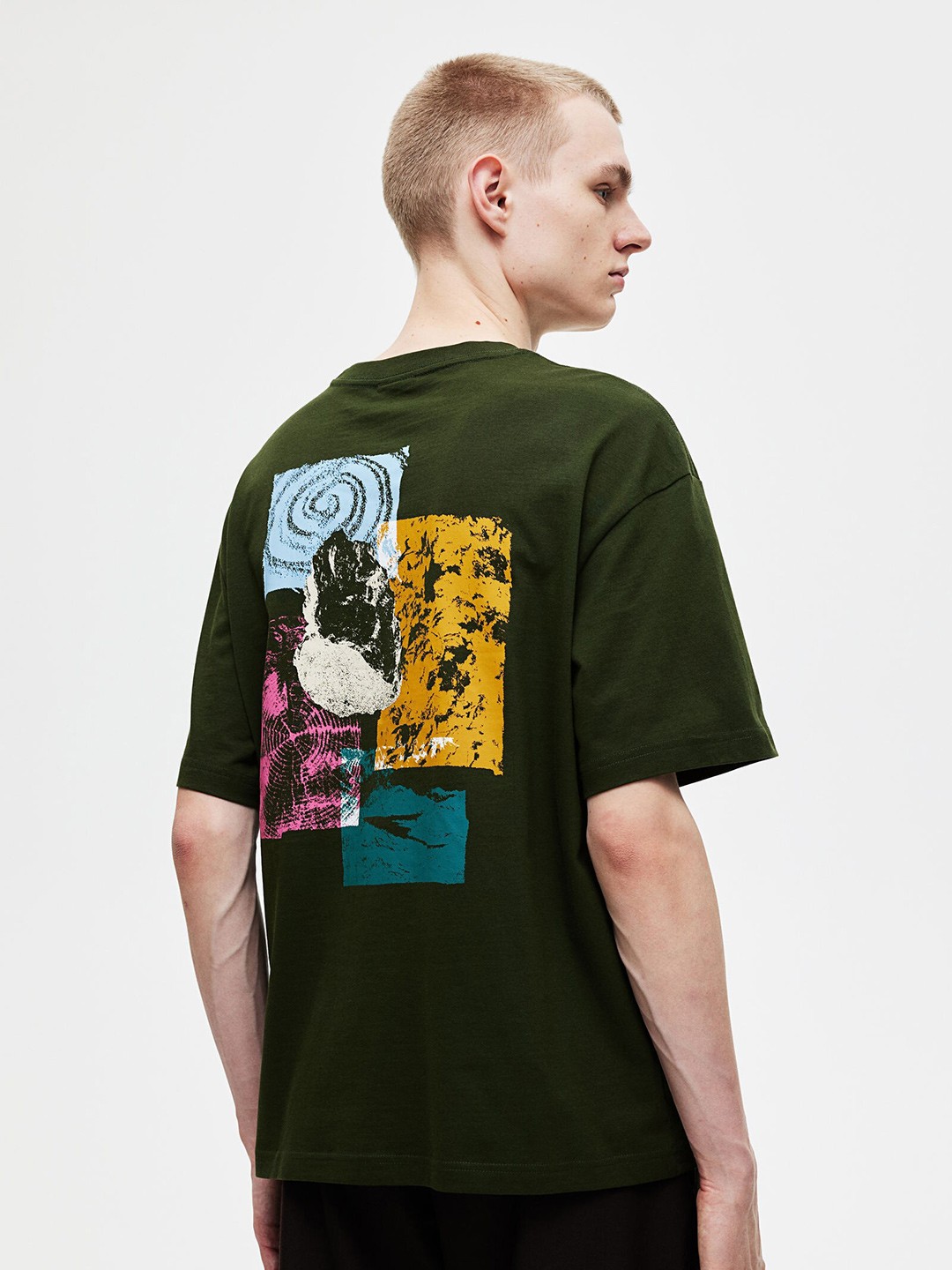 

H&M Printed Pure Cotton Loose Fit Tshirts, Green