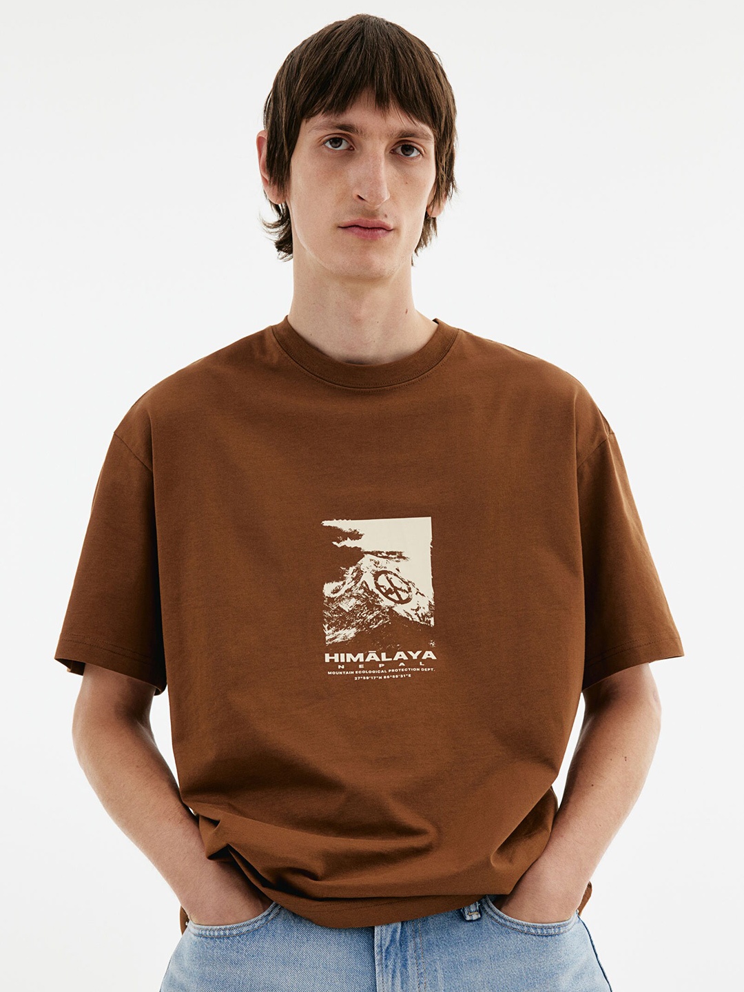 

H&M Pure Cotton Loose Fit Tshirts, Brown