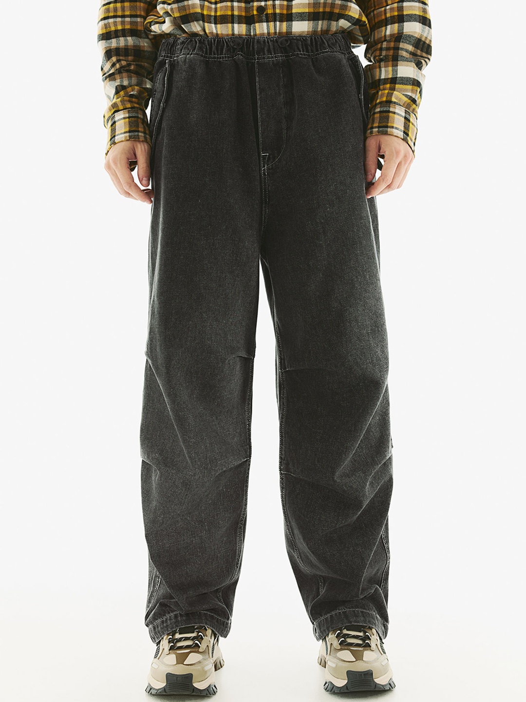 

H&M Men Pure Cotton Loose-Fit Parachute Trousers, Grey