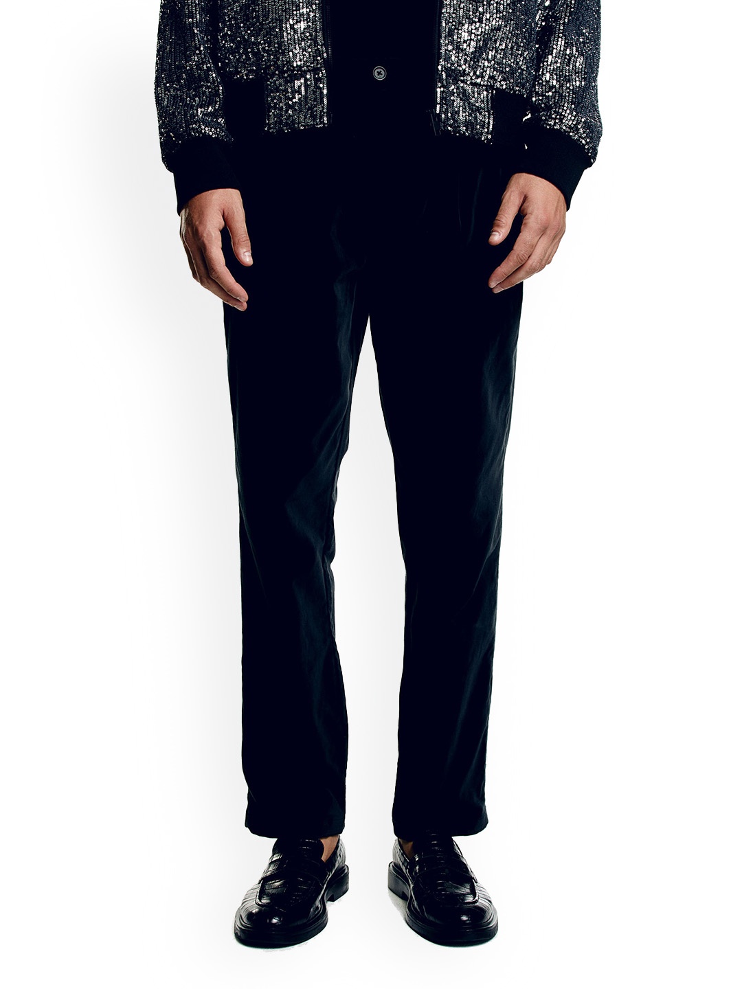 

H&M Men Regular Fit Velvet Trousers, Black