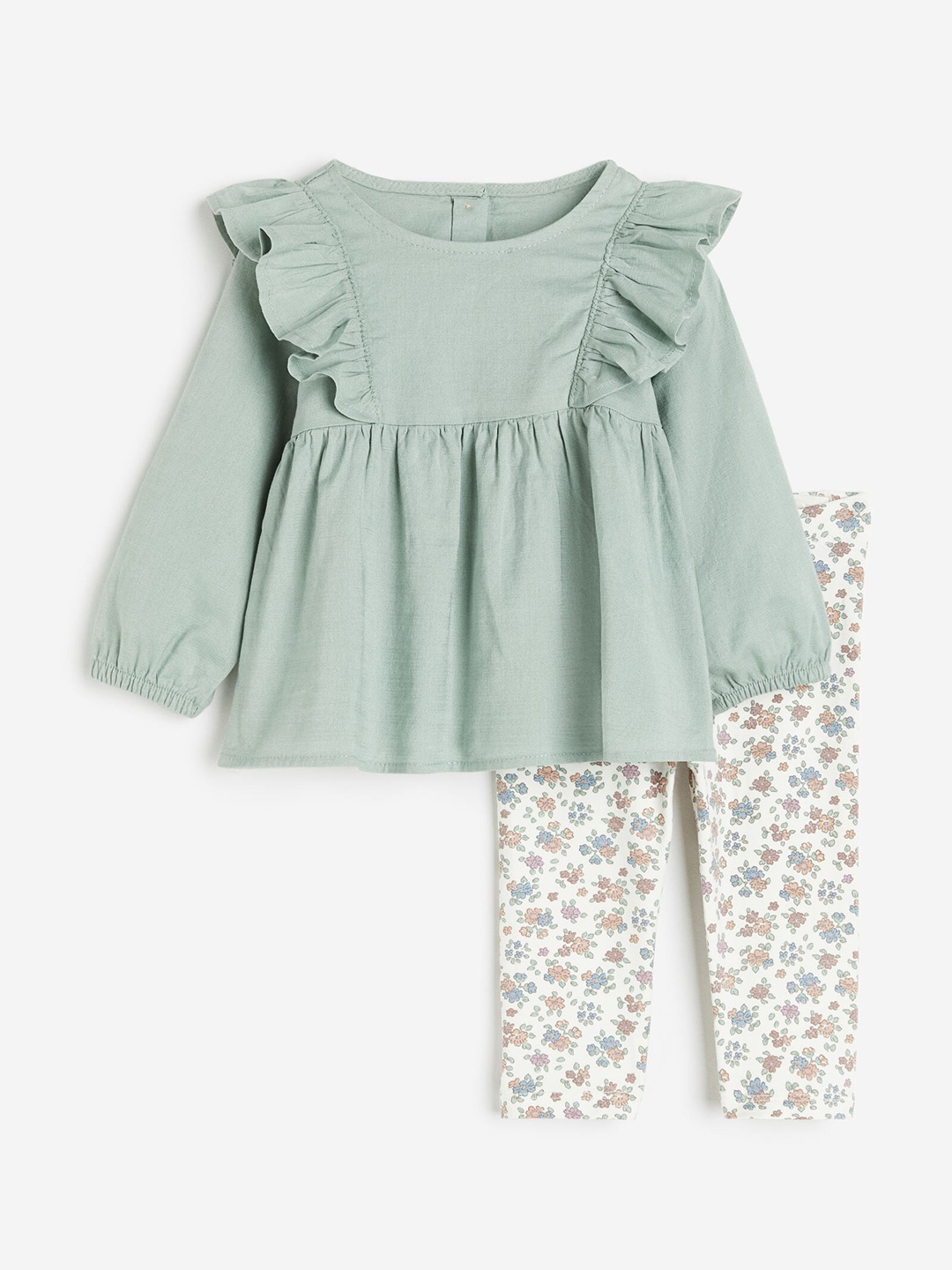 

H&M Girls 2-Piece Blouse and Leggings Set, Green