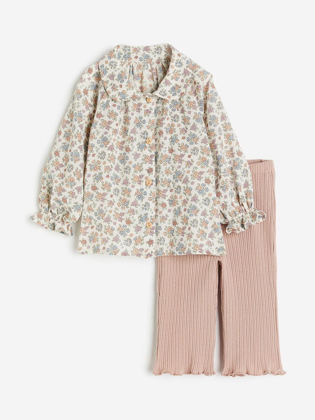 

H&M Girls Pure Cotton 2-Piece Blouse And Leggings Set, White