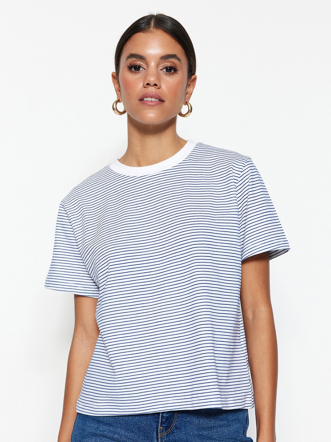 

Trendyol Striped Round Neck T-shirt, Blue