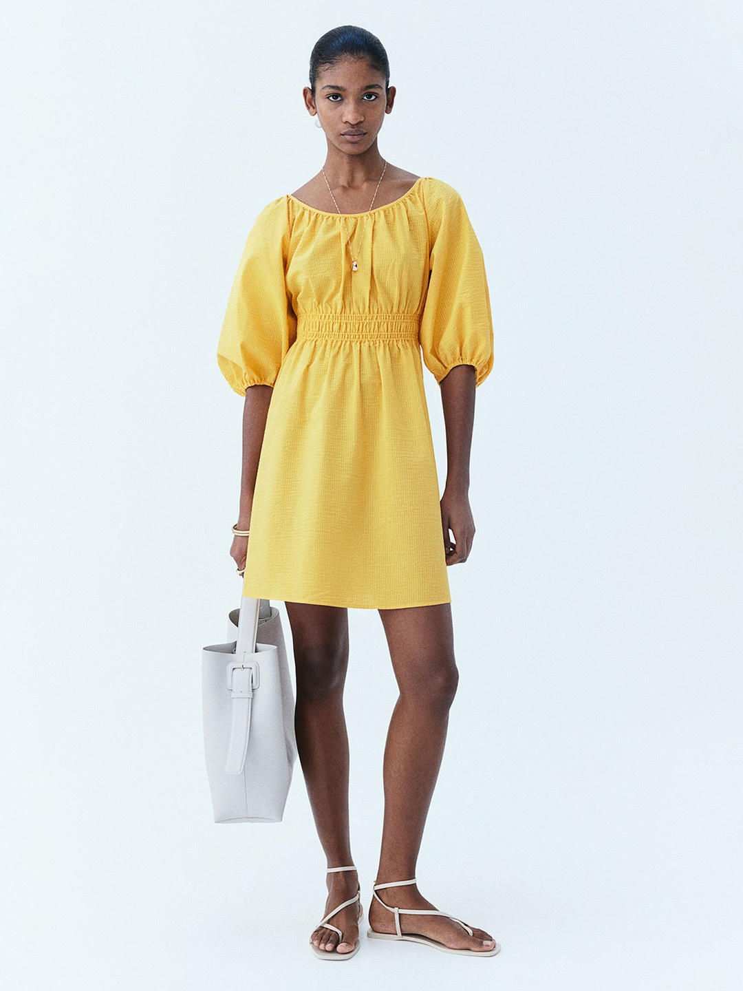 

H&M Balloon-Sleeved Dress, Yellow