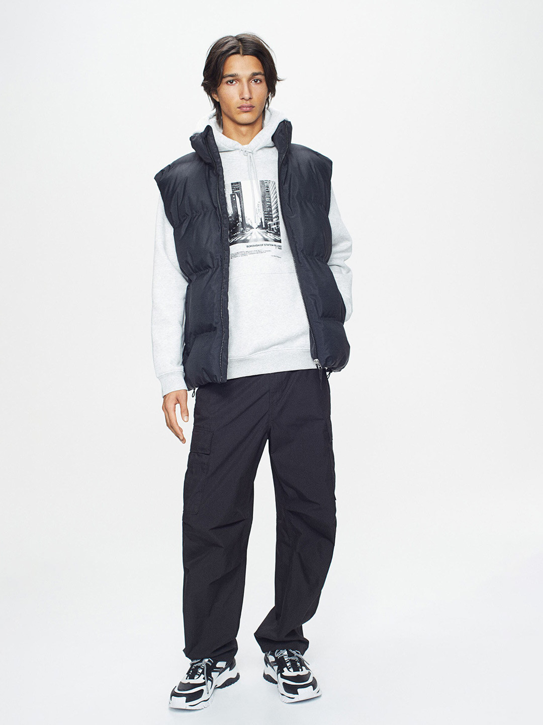 

H&M Relaxed Fit Printed Hoodie, Grey