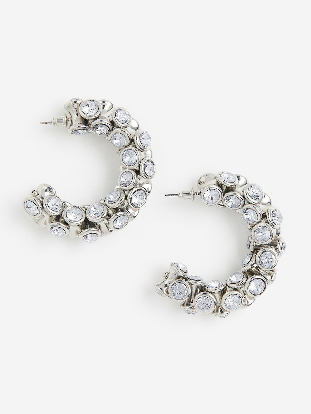 

H&M Rhinestone-Embellished Hoop Earrings, Silver