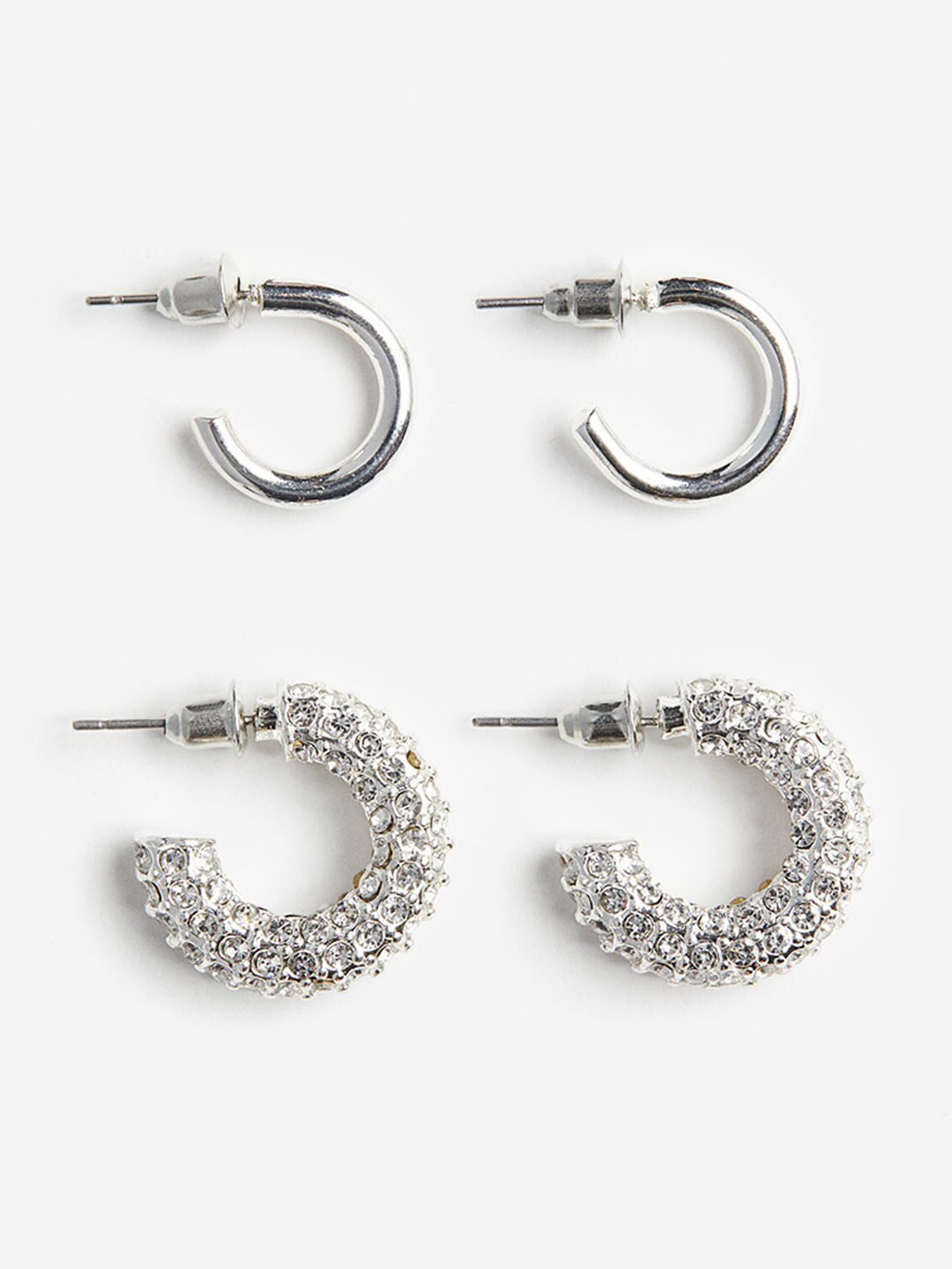 

H&M 2 Pairs Hoop Earrings, Silver