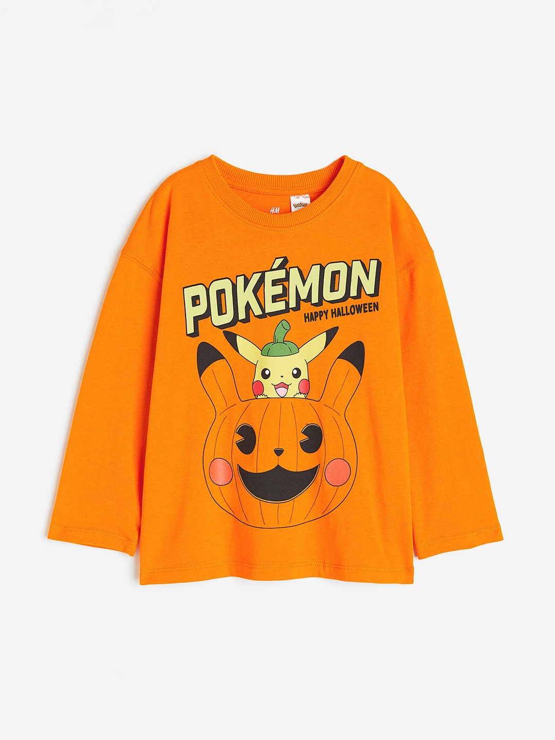 

H&M Boys Pokemon Printed Long-Sleeved Pure Cotton Tshirts, Orange