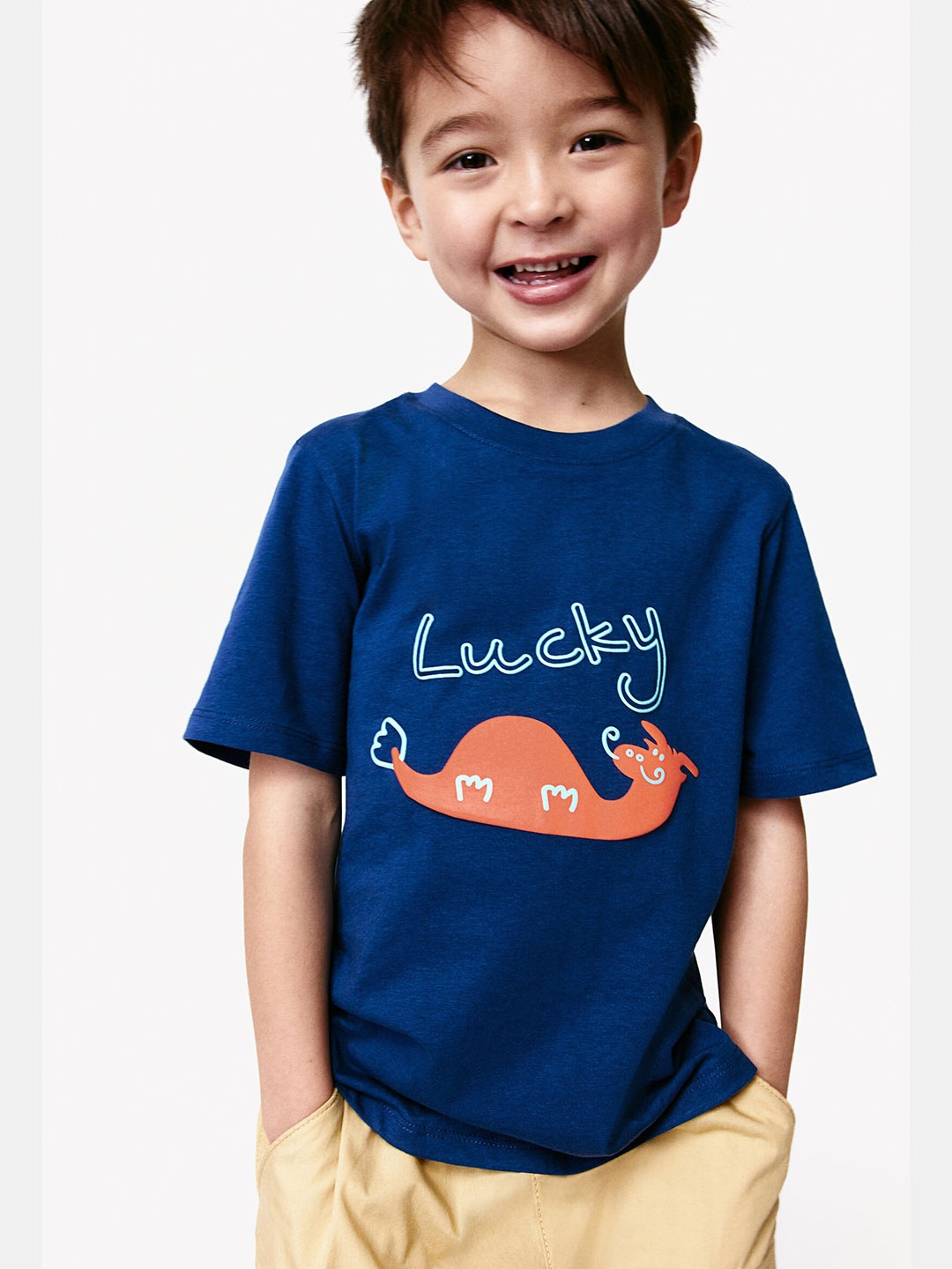 

H&M Printed Pure Cotton T-Shirt, Blue