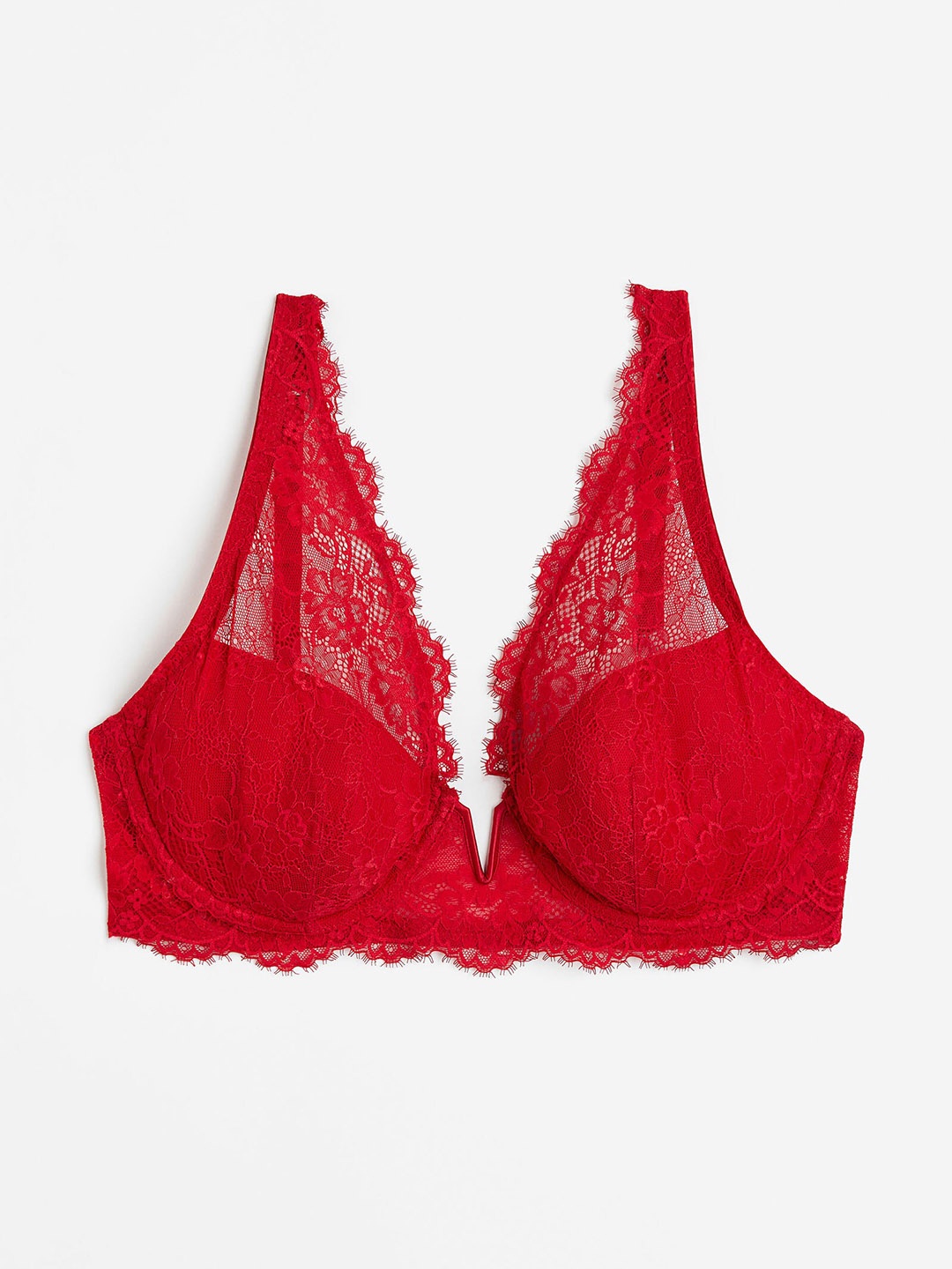

H&M Padded Underwired Lace Bra, Red