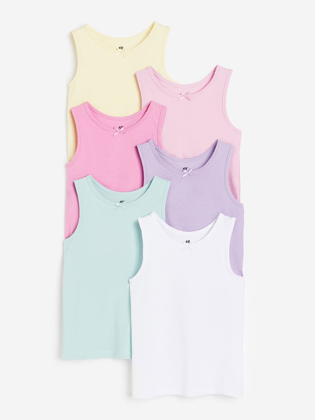 

H&M Girls 6-Pack Picot-Trimmed Vest Tops, Pink