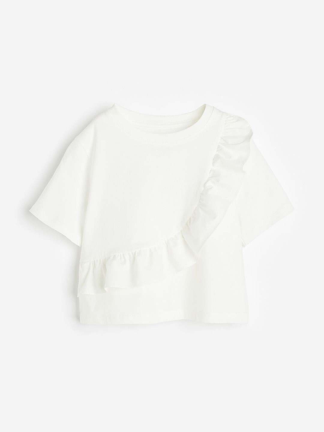

H&M Girls Pure Cotton Frill-Trimmed Top, White