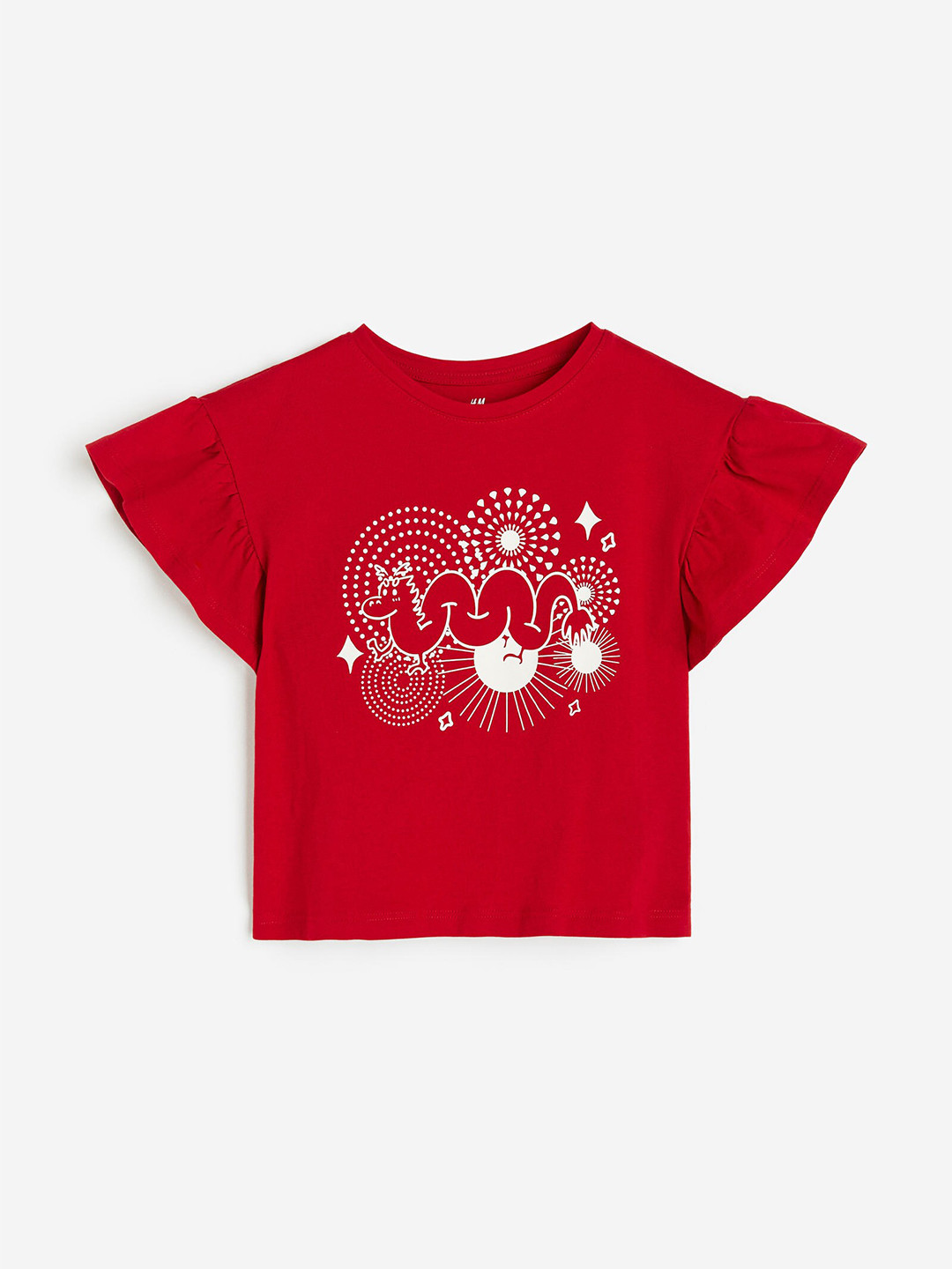 

H&M Girls Flutter-Sleeved T-Shirt, Red