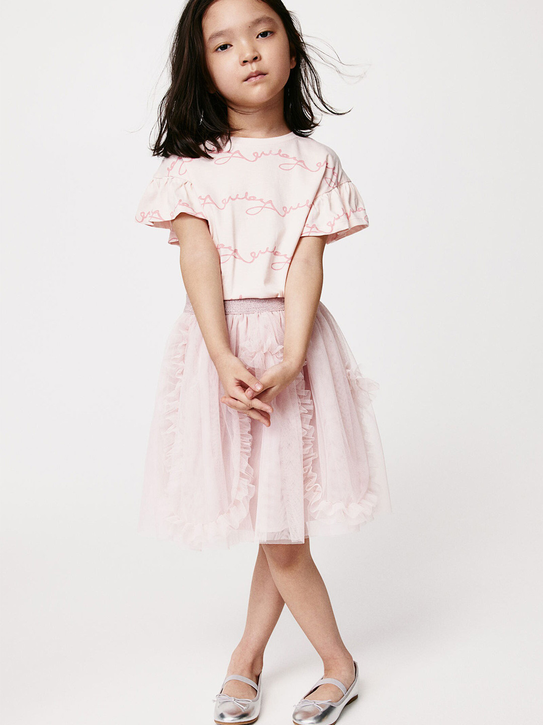 

H&M Girls Pure Cotton Flutter-Sleeved T-shirt, Pink