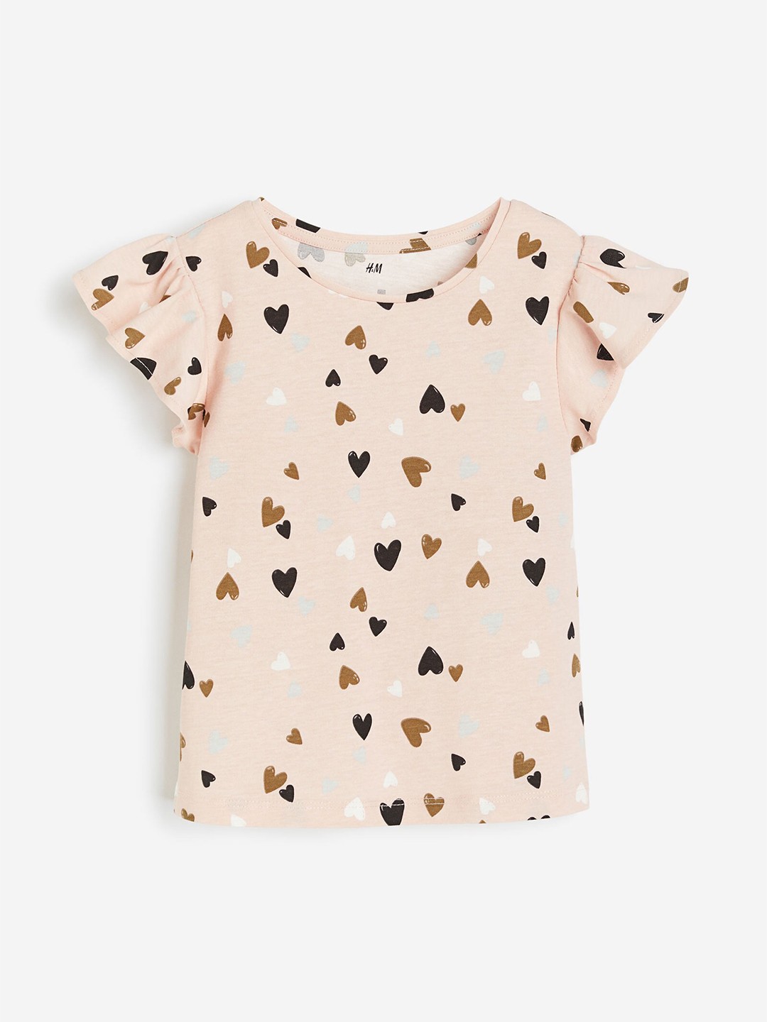 

H&M Girls Pure Cotton Flutter-Sleeved Printed Top, Pink