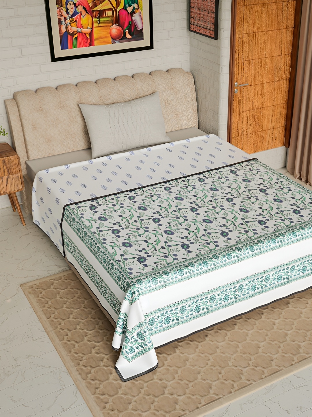 

Jaipur Dohar Blue & Green Floral Cotton AC Room 150 GSM Single Bed Dohar