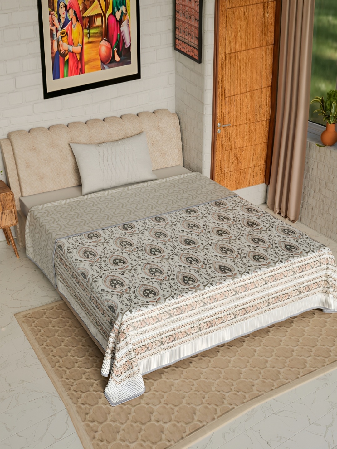 

Jaipur Dohar Grey & Orange Ethnic Motifs Cotton AC Room 150 GSM Single Bed Dohar