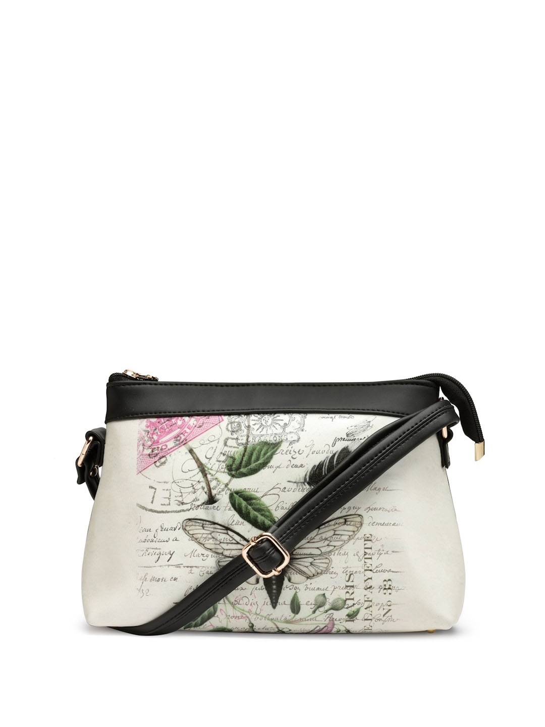 

Butterflies Floral Printed Structured Sling Bag, White