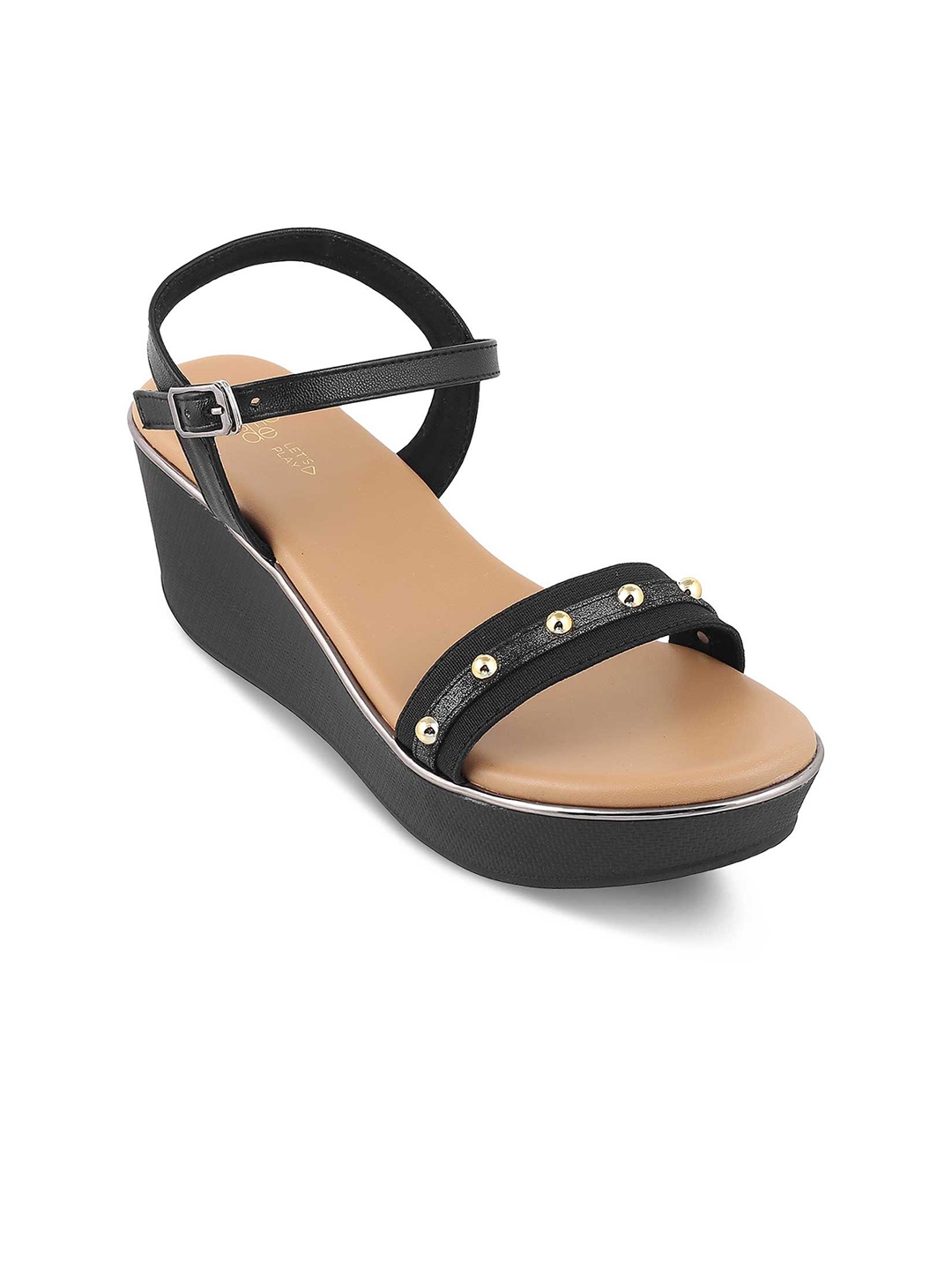 

Tresmode Studded Open Toe Wedge Heels, Black