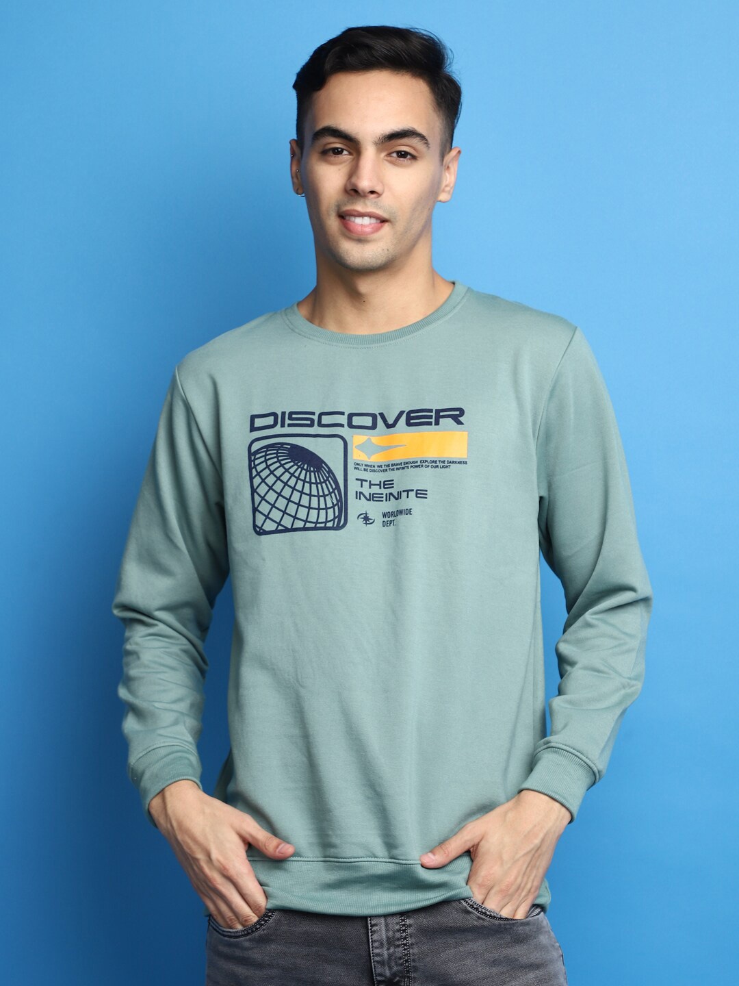 

V-Mart Typography Printed Long Sleeves Cotton Sweatshirt, Green