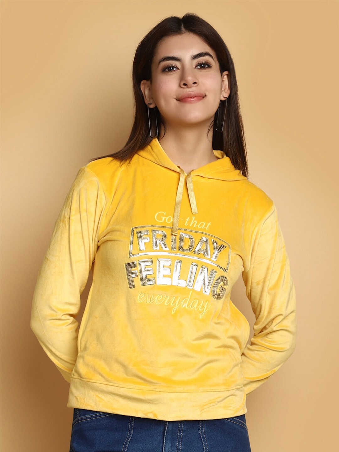 

V-Mart Embellished Hooded Sweatshirt, Yellow