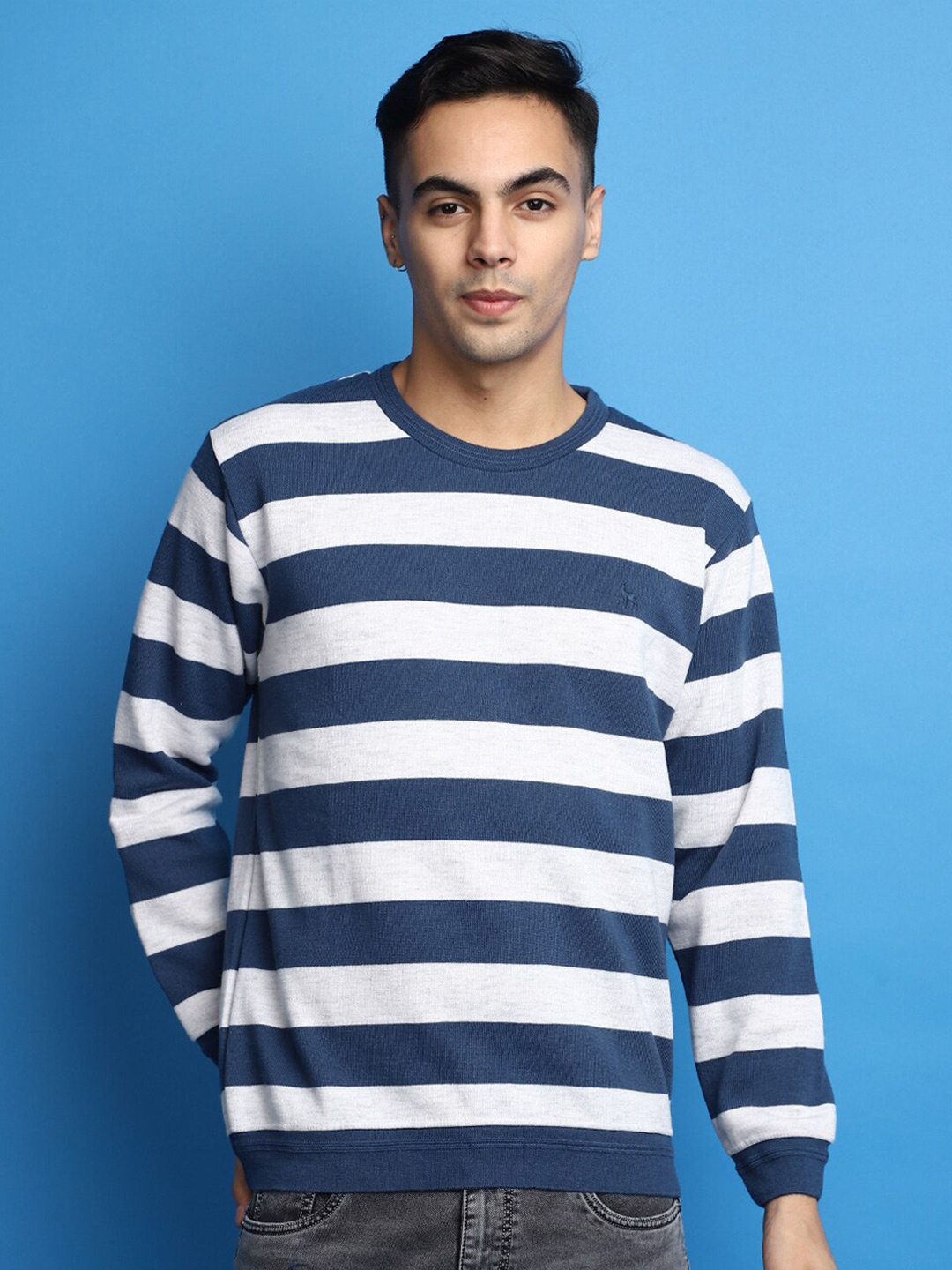 

V-Mart Striped Cotton Pullover, Blue