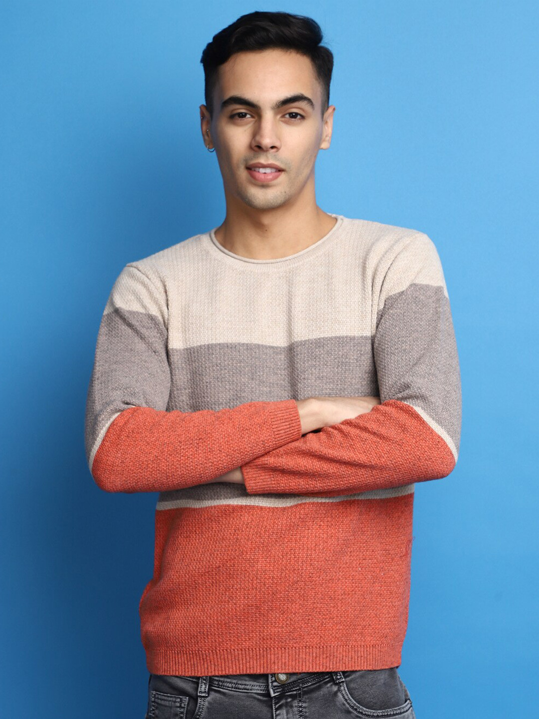 

V-Mart Colourblocked Cotton Pullover, Beige