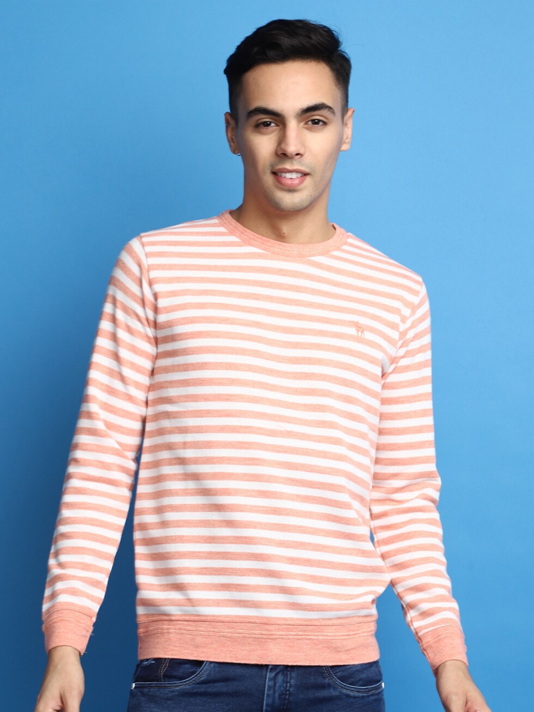 

V-Mart Striped Cotton Pullover Sweater, Rust