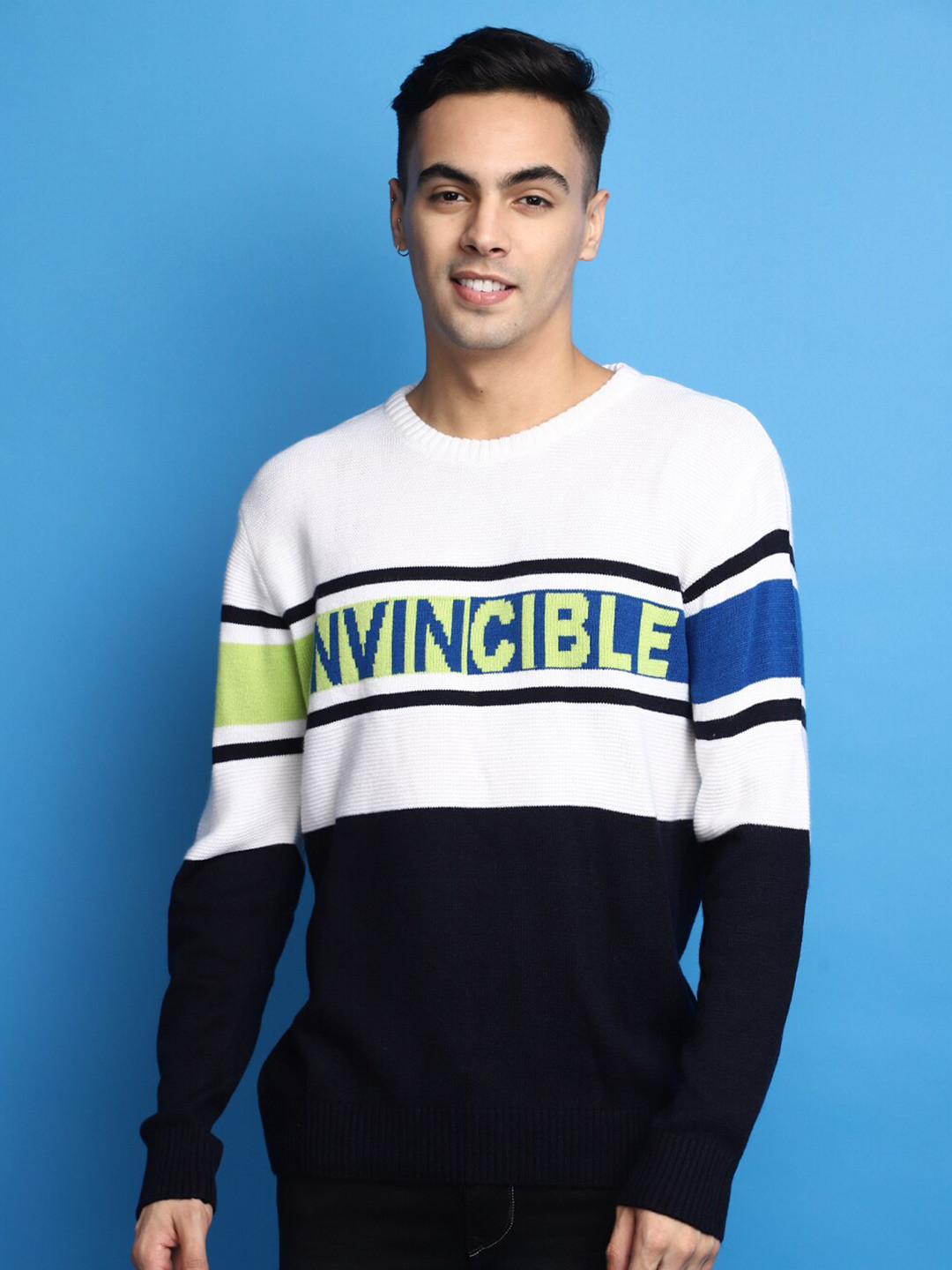 

V-Mart Typography Printed Round Neck Long Sleeves Acrylic Pullover Sweater, White