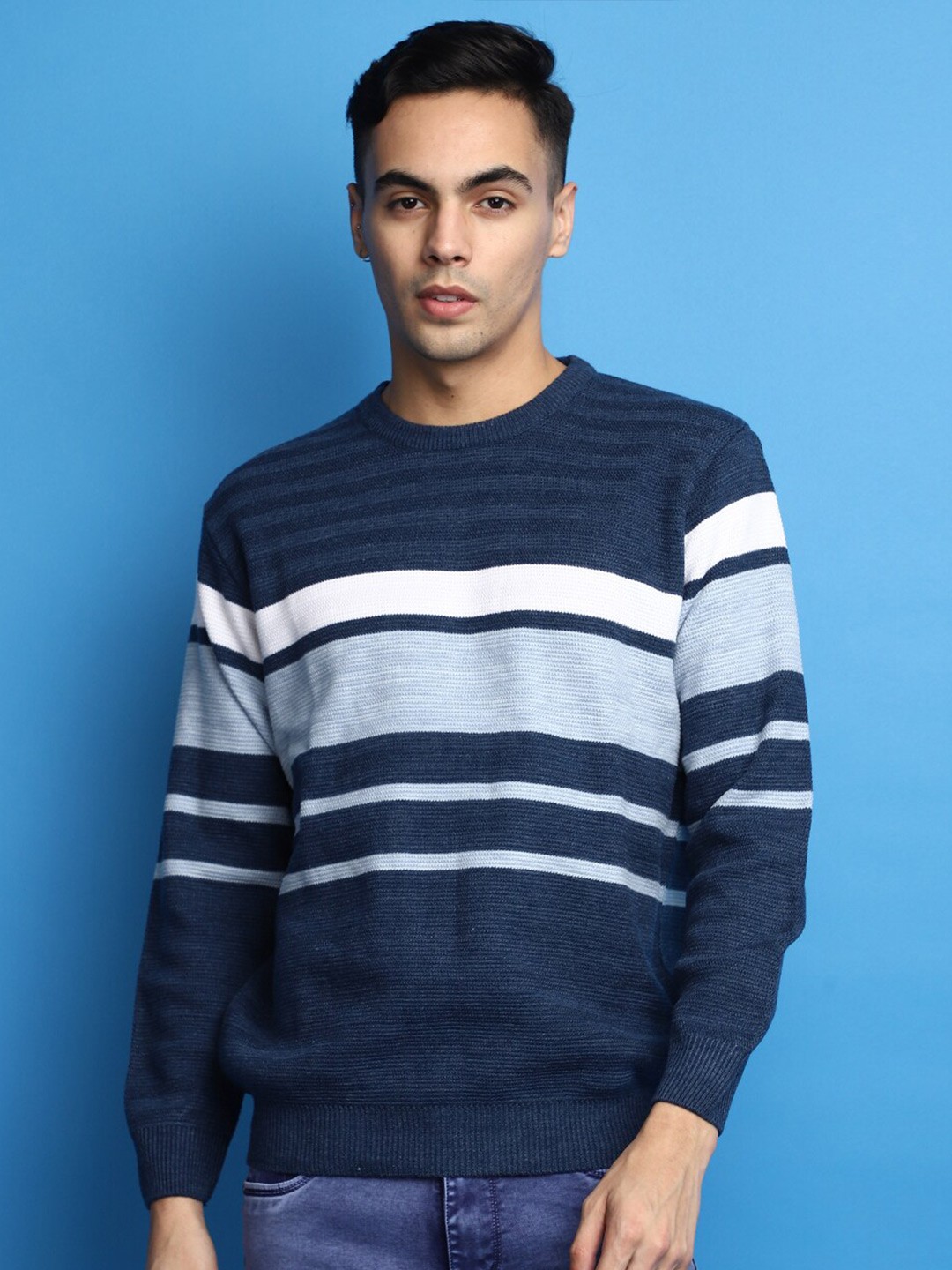 

V-Mart Striped Long Sleeves Cotton Pullover, Blue