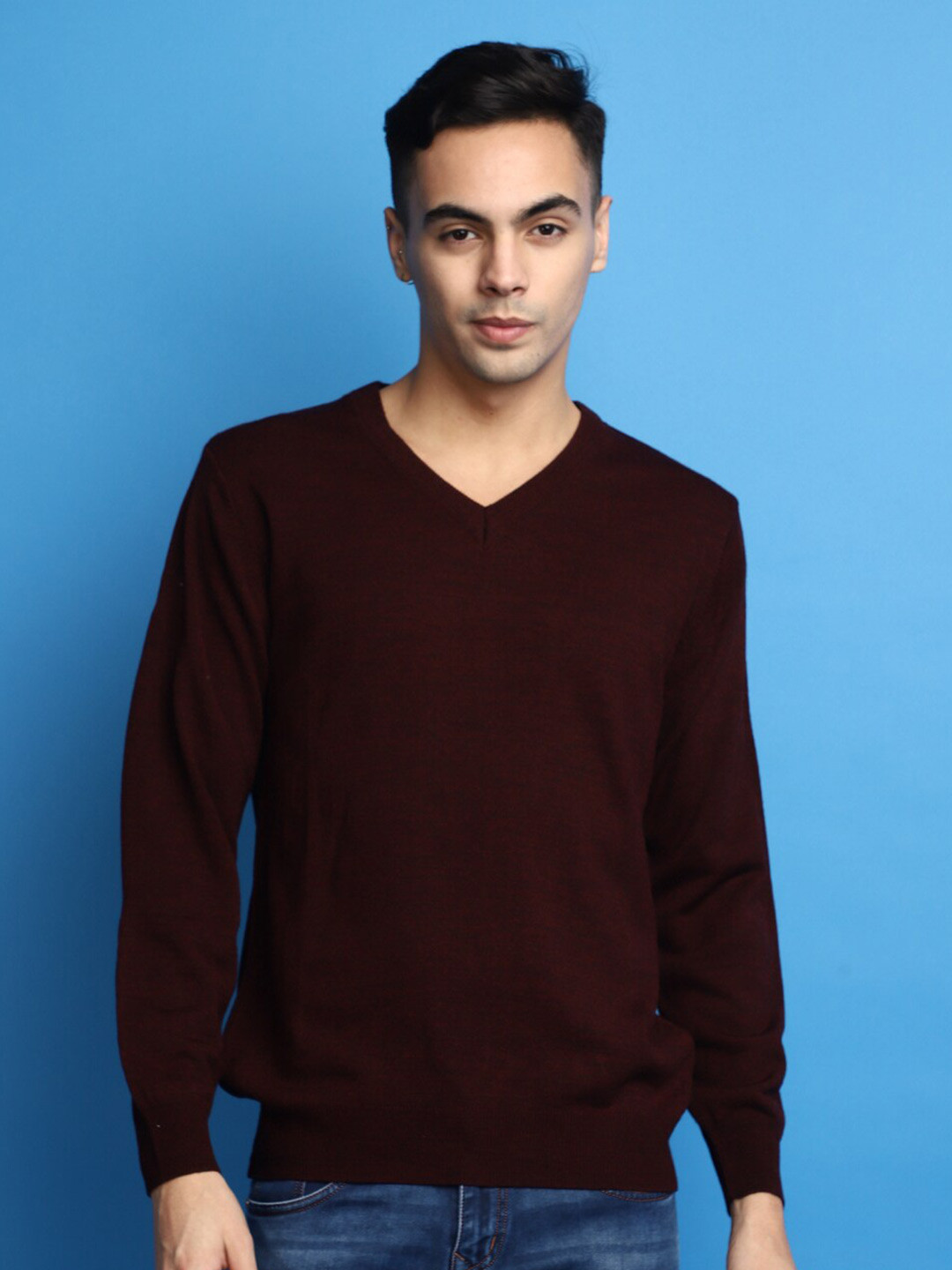 

V-Mart V-Neck Acrylic Pullover Sweater, Maroon