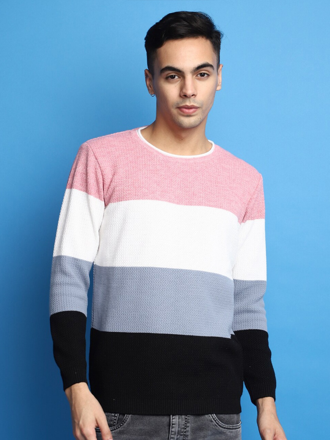 

V-Mart Colourblocked Cotton Sweaters, Peach