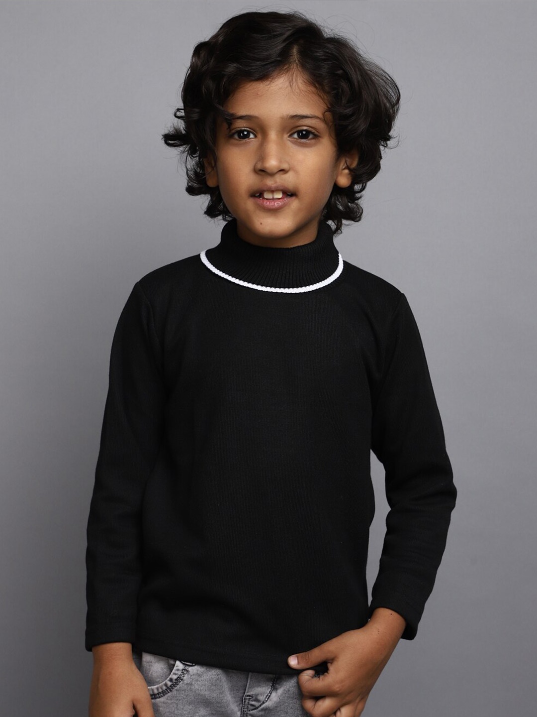 

V-Mart Boys Turtle Neck Acrylic Pullover, Black