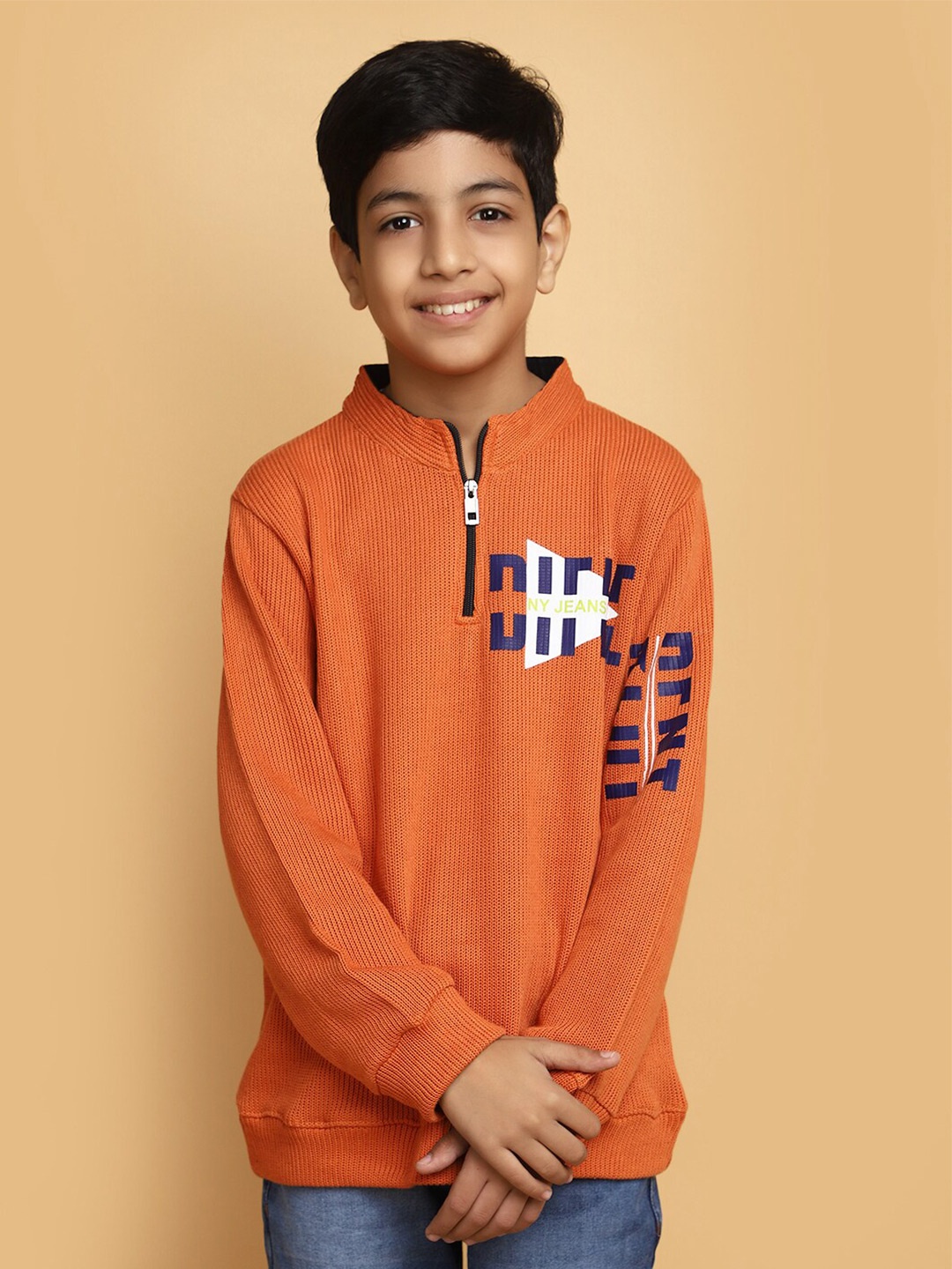 

V-Mart Boys Typography Printed Acrylic Sweater, Orange