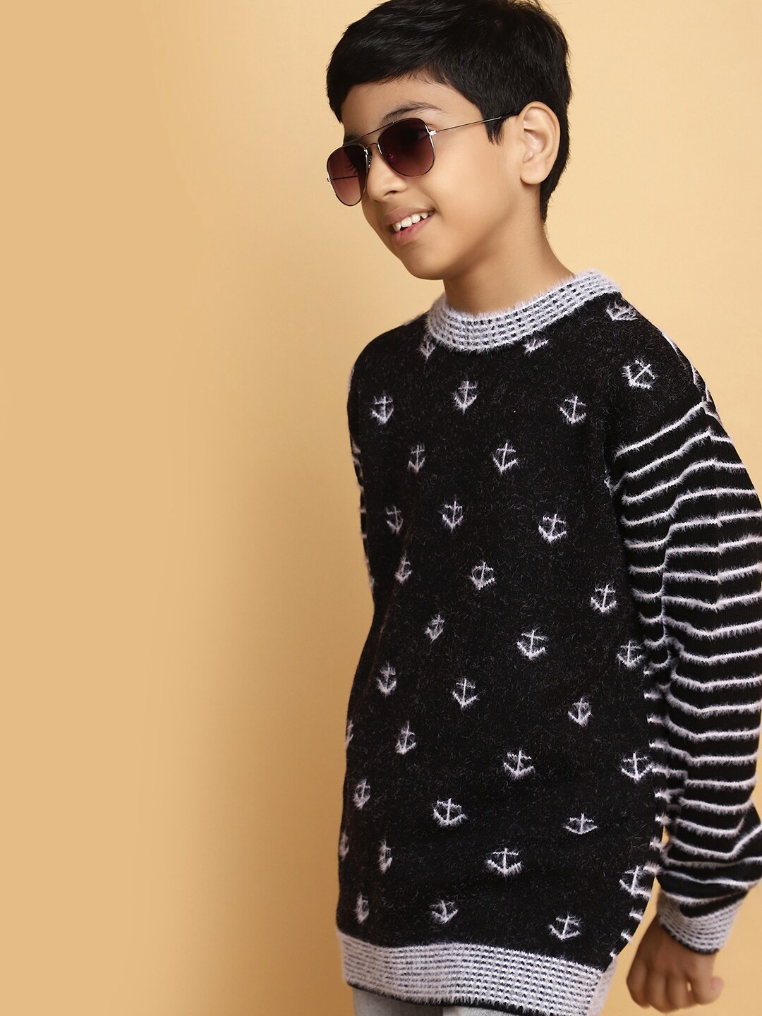 

V-Mart Boys Conversational Printed Cotton Pullover, Black