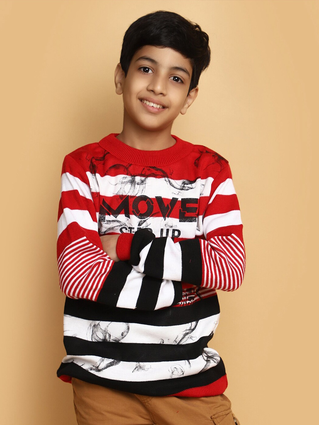 

V-Mart Boys Striped Acrylic Pullover, Red