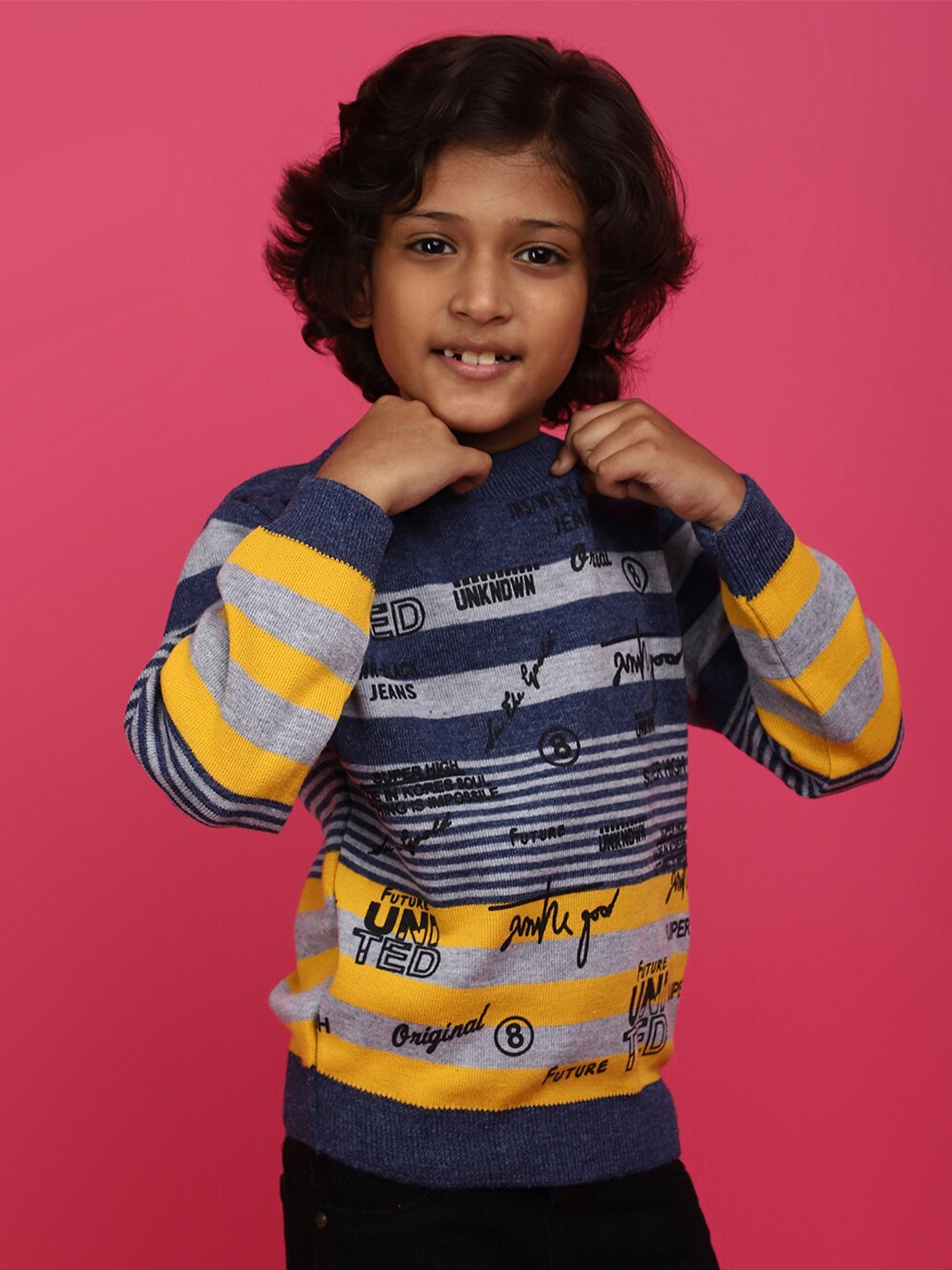 

V-Mart Boys Striped Acrylic Pullover, Navy blue