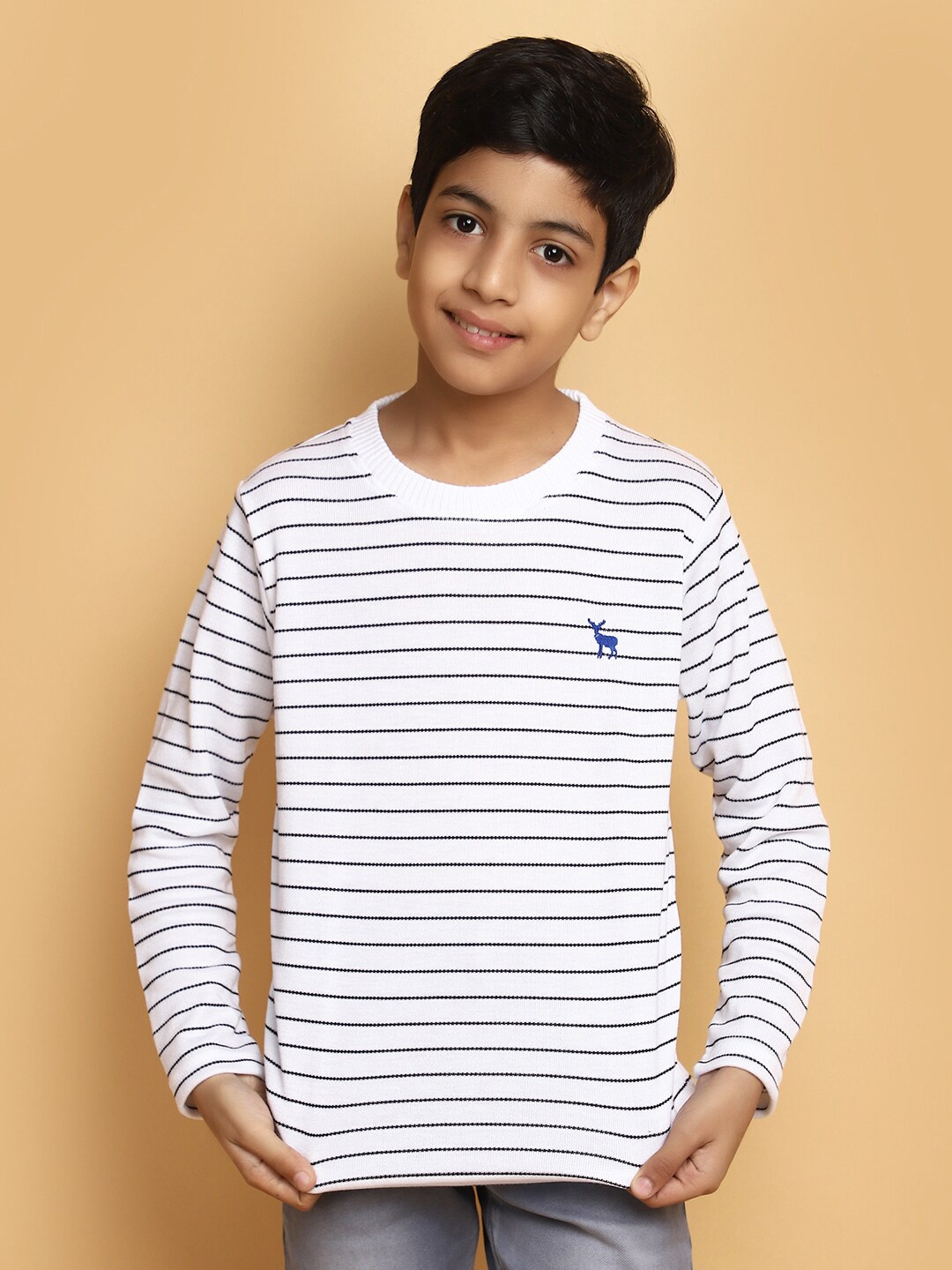 

V-Mart Boys Striped Acrylic Pullover, White