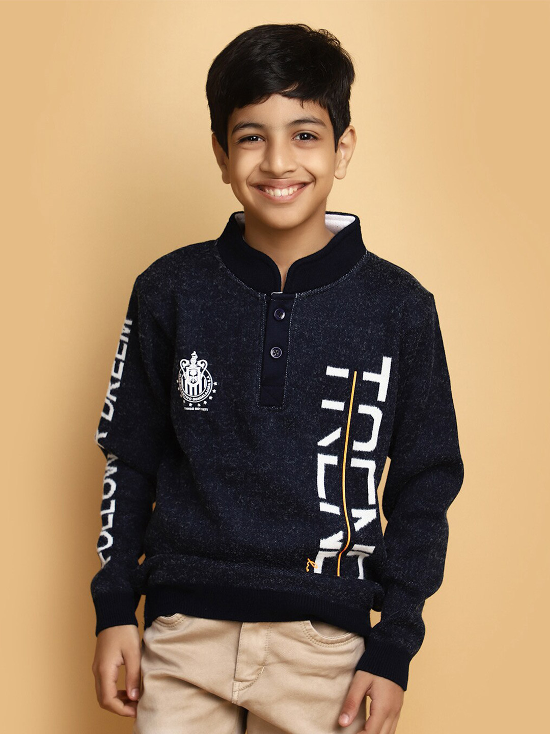 

V-Mart BoysTypography Printed Cotton Pullover Sweater, Navy blue