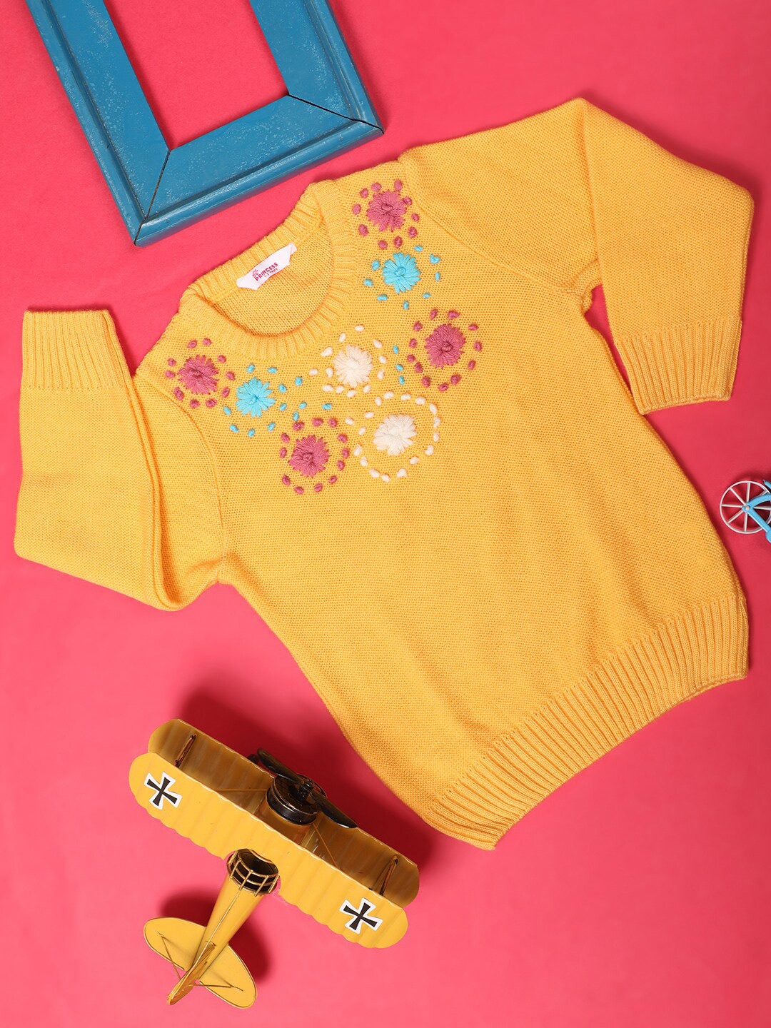 

V-Mart Girls Floral Embroidered Pullover Sweater, Yellow