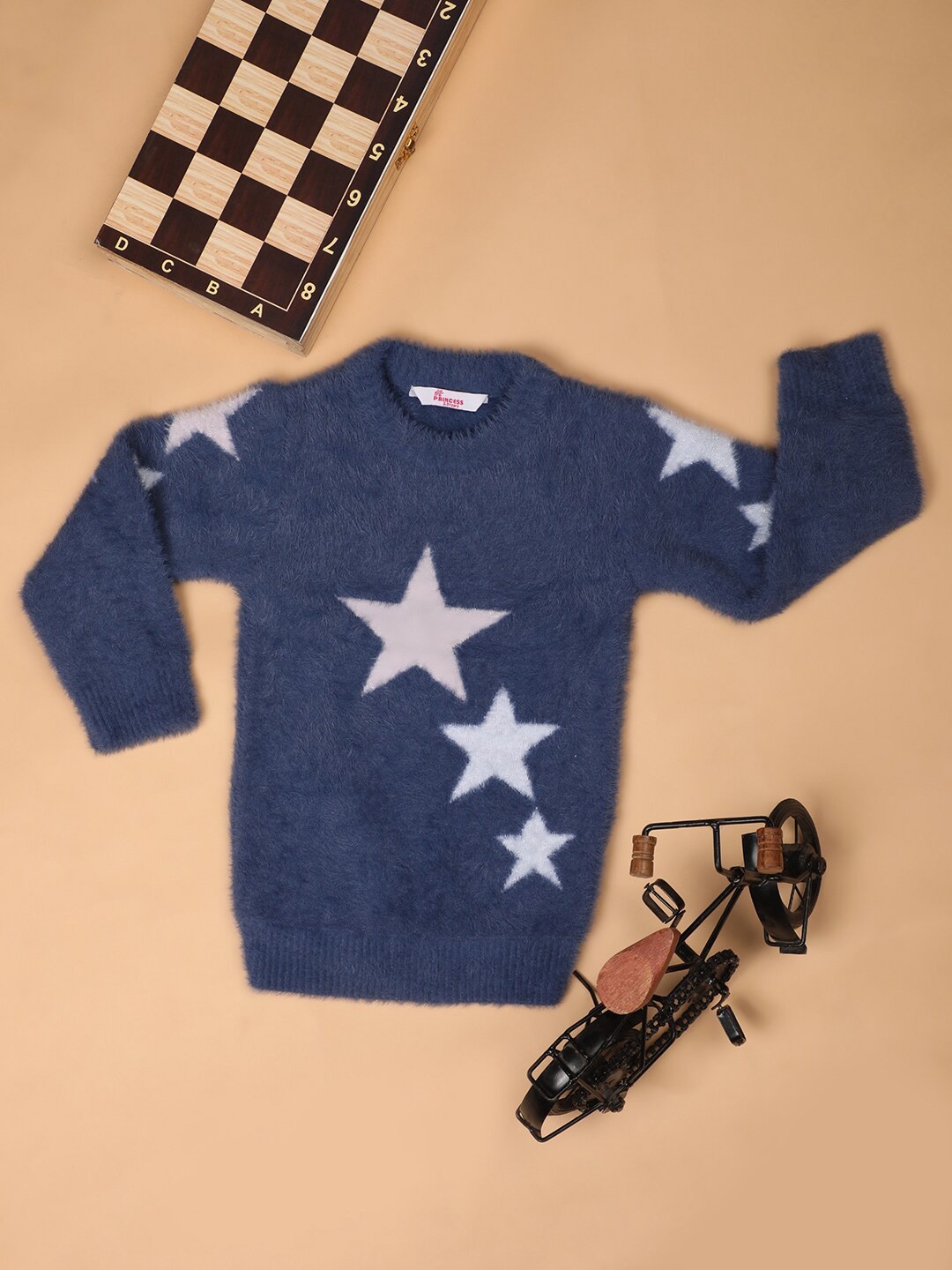 

V-Mart Girls Geometric Printed Cotton Pullover Sweater, Blue