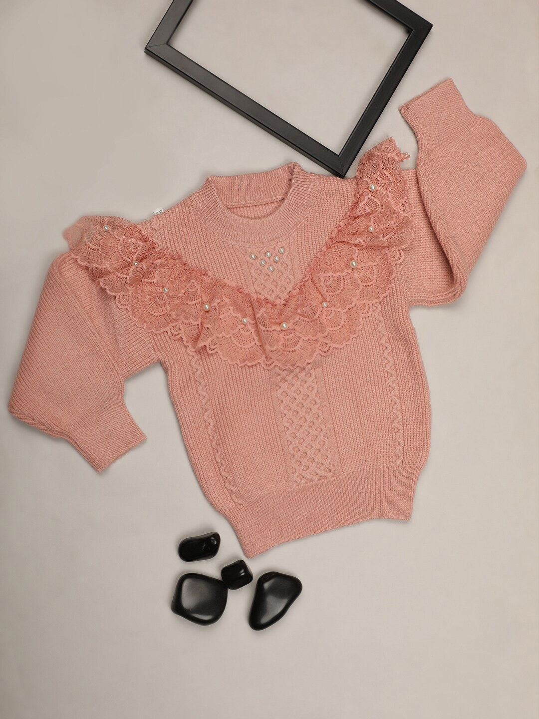 

V-Mart Girls Cable Knit Self Design Cotton Pullover Sweater, Pink