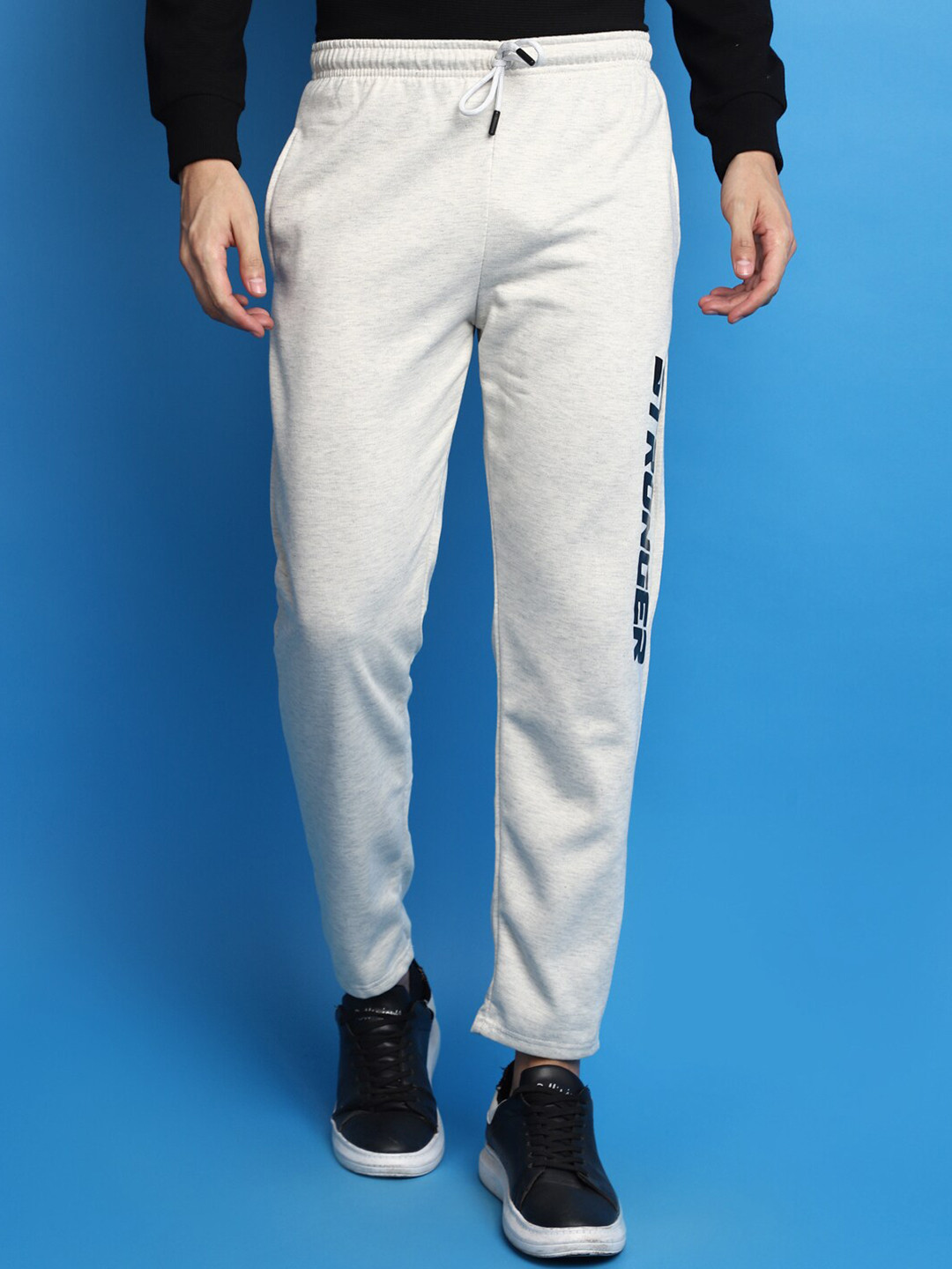 

V-Mart Men Typography Printed Mid-Rise Fleece Track Pants, Grey
