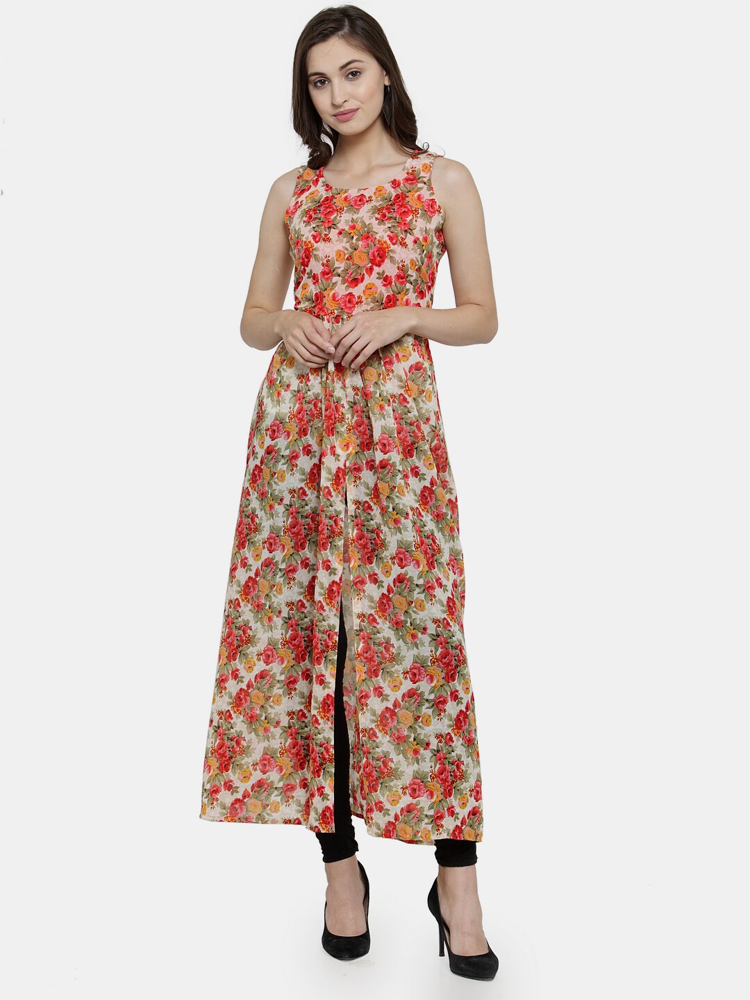

Enchanted Drapes Floral PPrinted Georgette Empire Kurta, Red