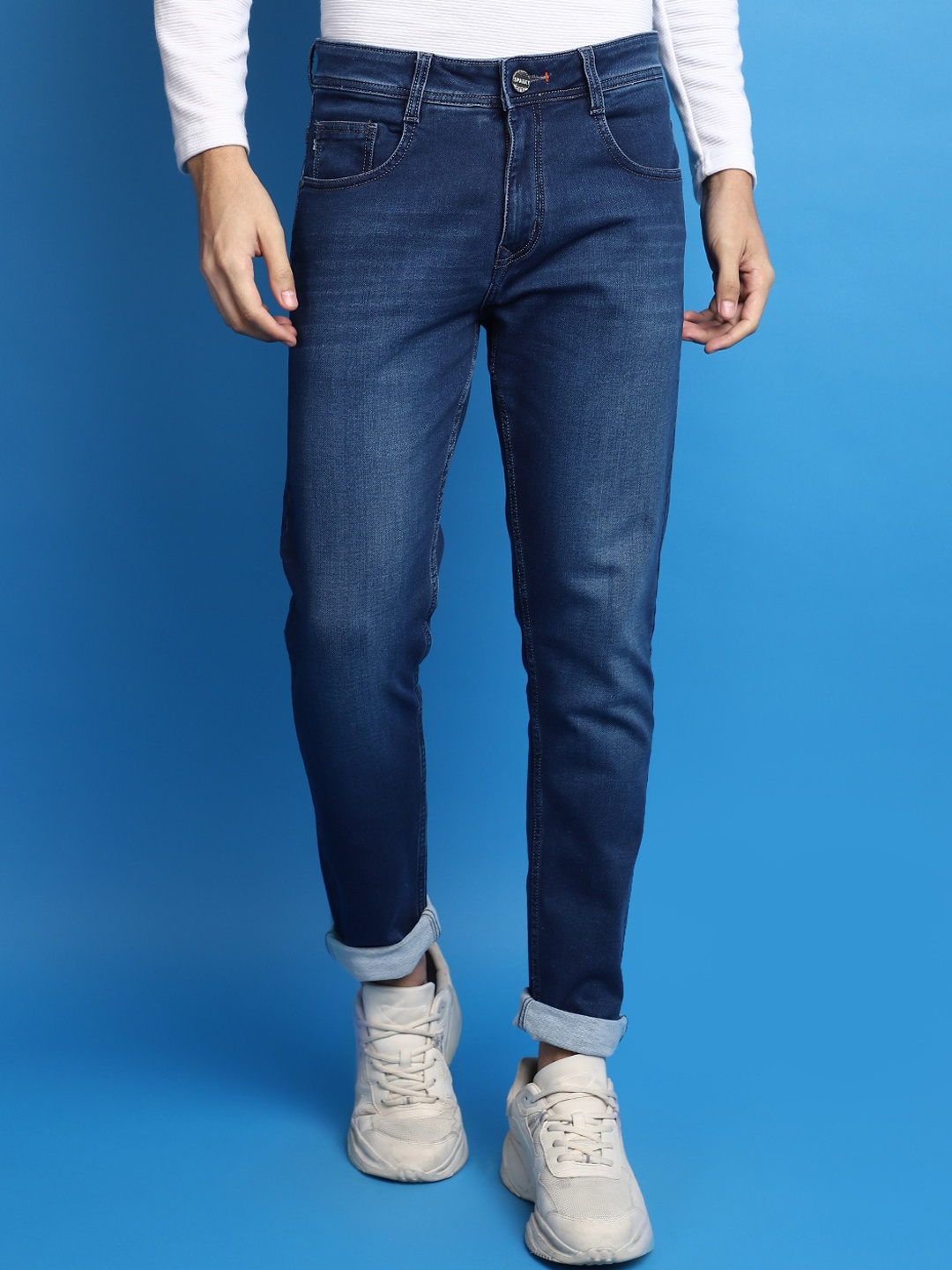 

V-Mart Men Knitted Mid-Rise Clean Look Slim Fit Cotton Jeans, Blue