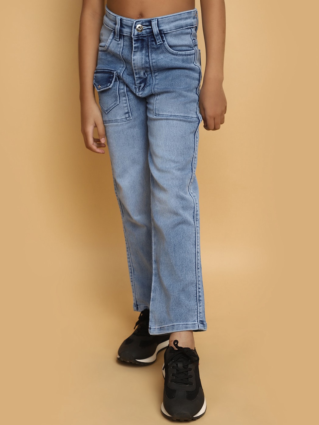 

V-Mart Girls Mid Rise Heavy Fade Clean Look Cotton Jeans, Blue