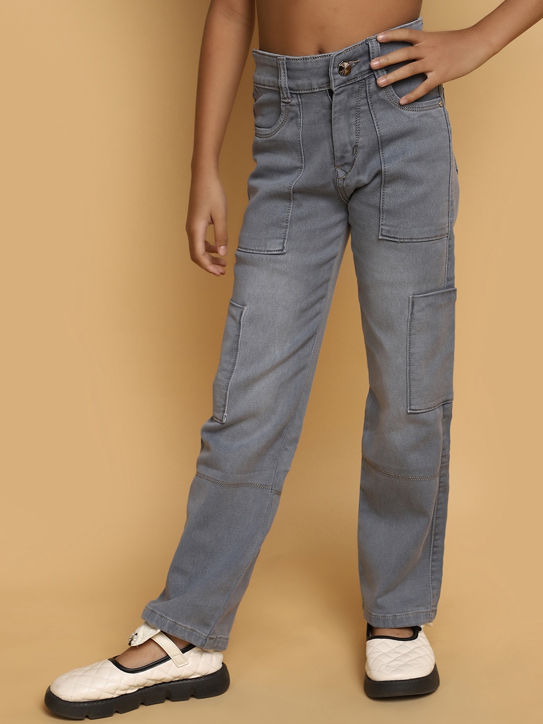 

V-Mart Girls Light Fade Clean Look Cotton Jeans, Grey