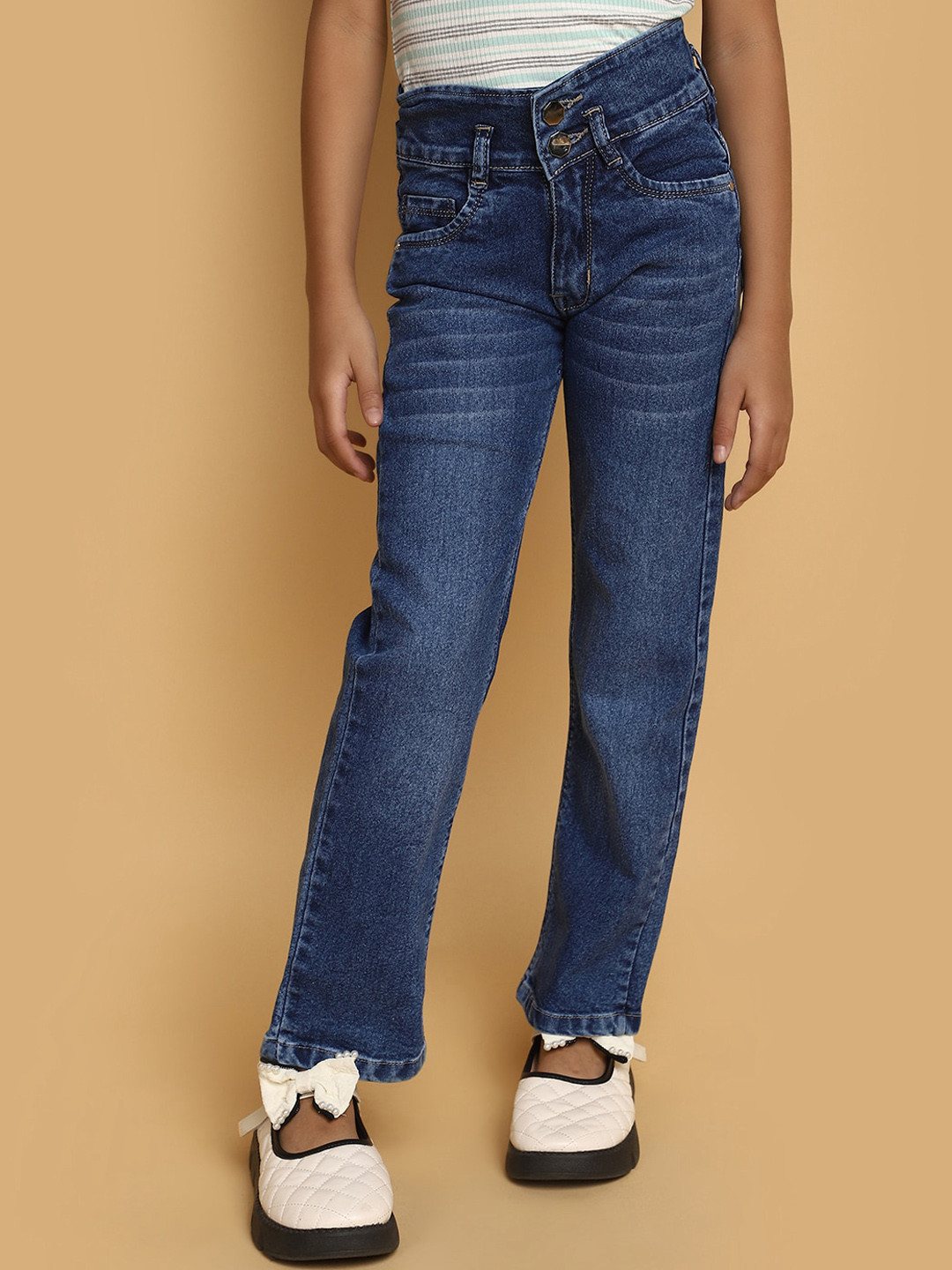 

V-Mart Girls Mid-Rise Light Fade Clean Look Cotton Jeans, Blue