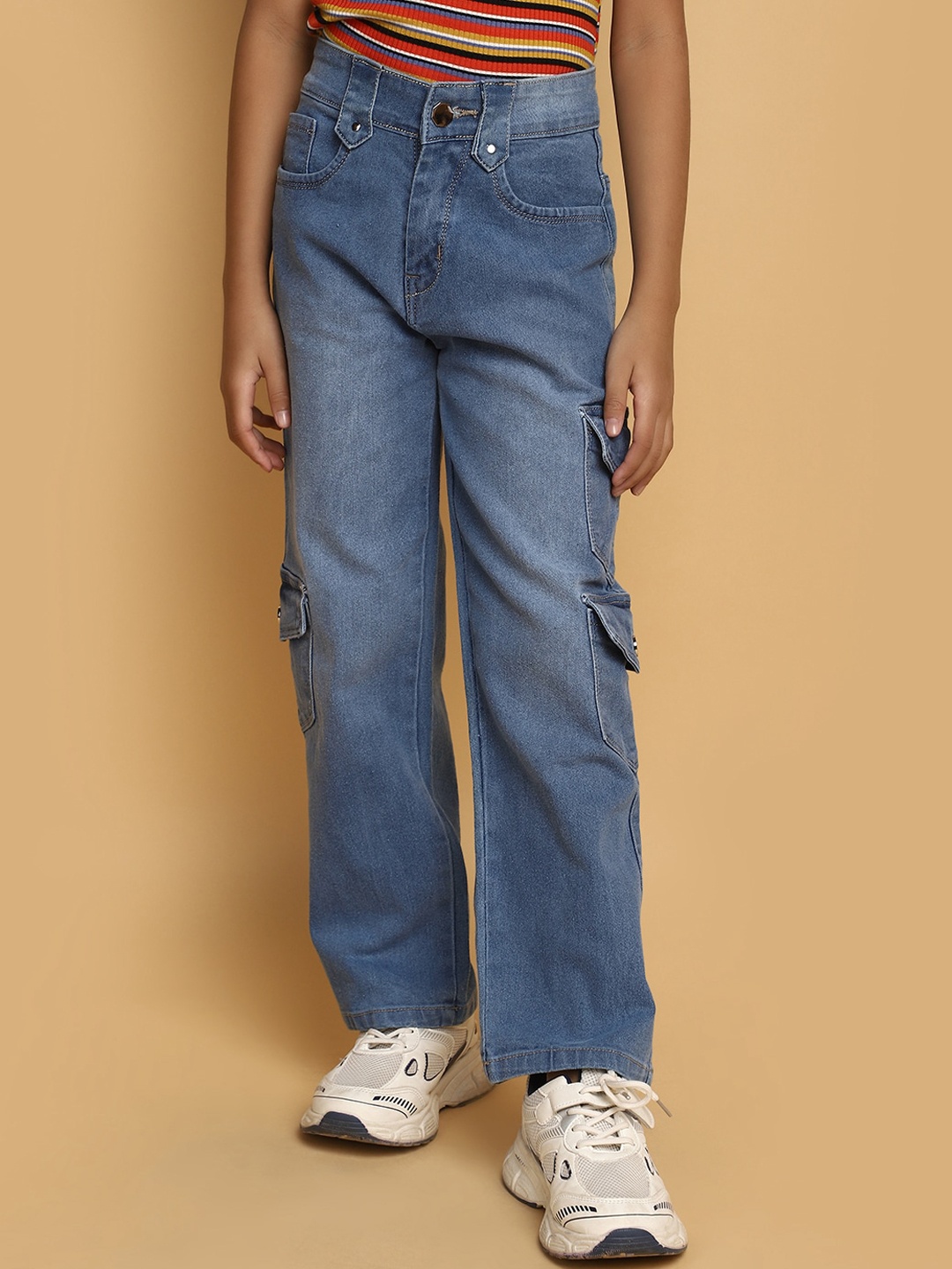 

V-Mart Girls Light Fade Clean Look Cotton Cargo Jeans, Blue