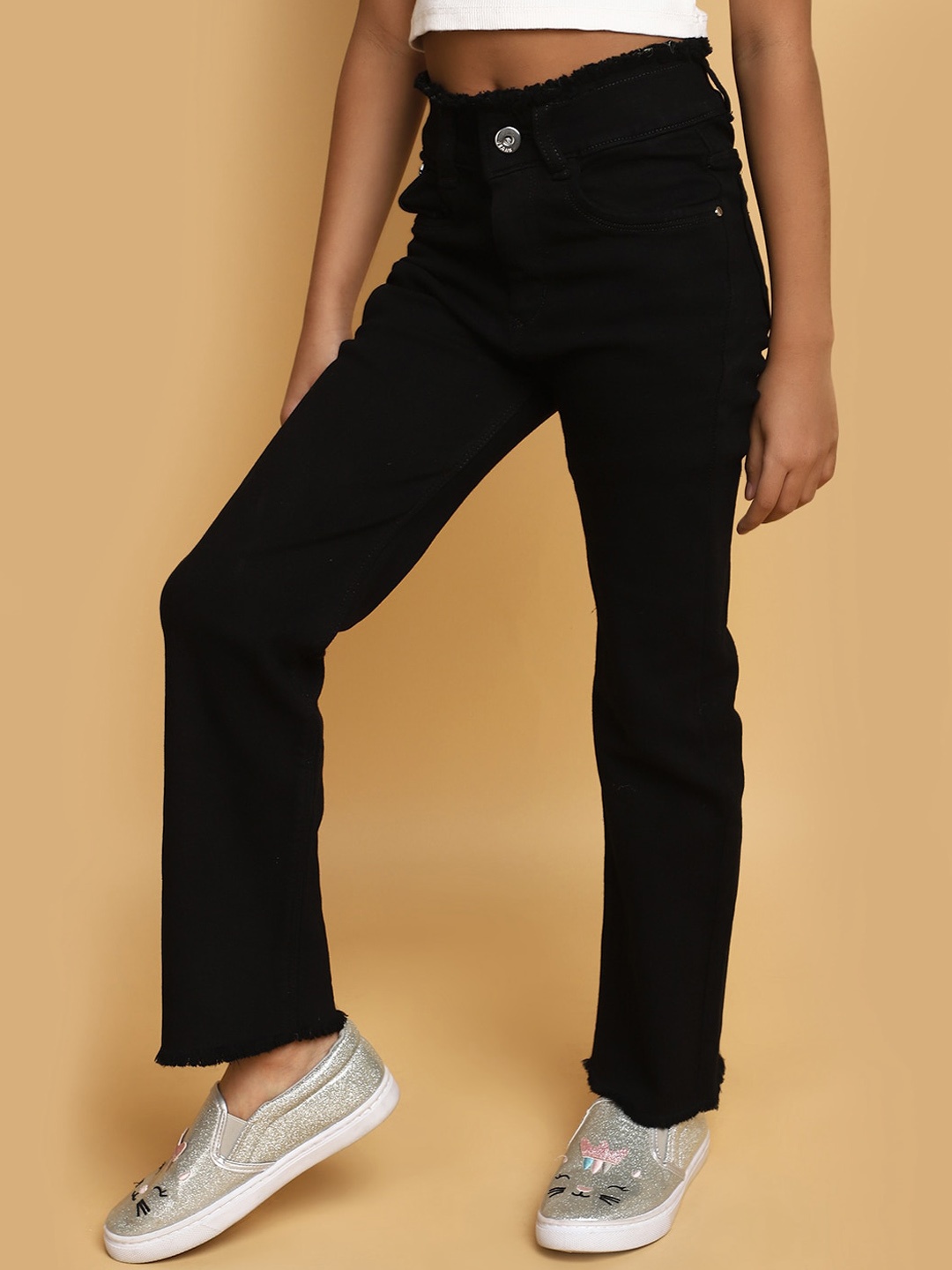 

V-Mart Girls Straight Fit Mid Rise Clean Look Cotton Jeans, Black